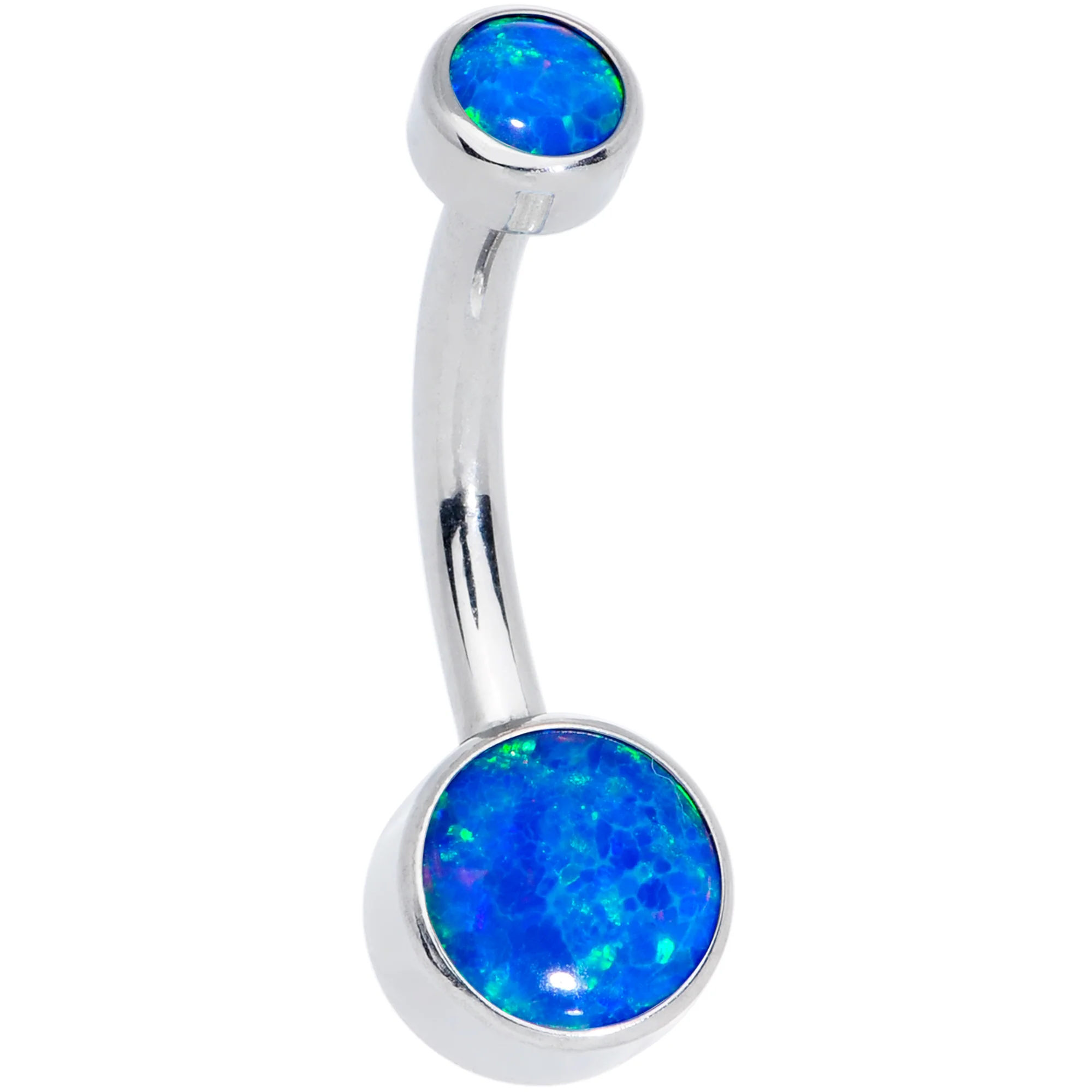 Blue Synthetic Opal Grade 23 Titanium Internal Thread Duo Belly Ring - Image 2