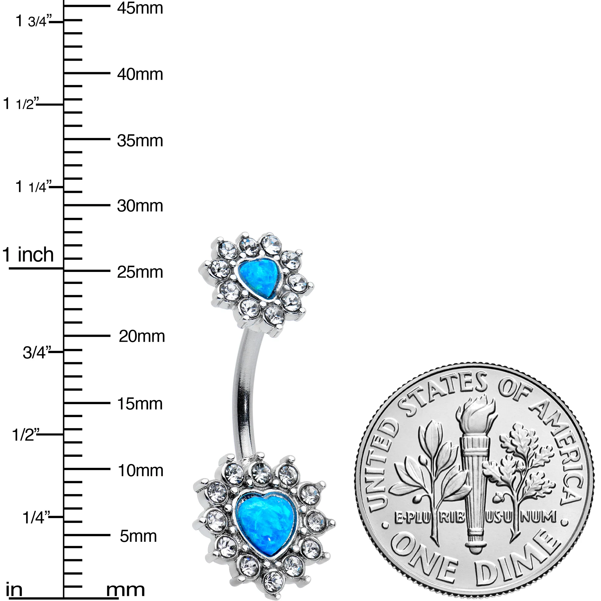 Blue Synthetic Opal Heart Sun Double Mount Belly Ring - Image 2
