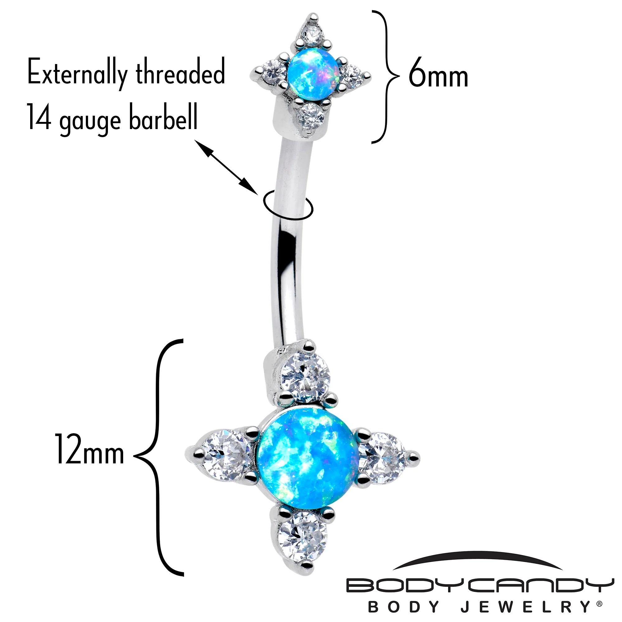 Blue Synthetic Opal Rhombus Star Double Mount Belly Ring - Image 2