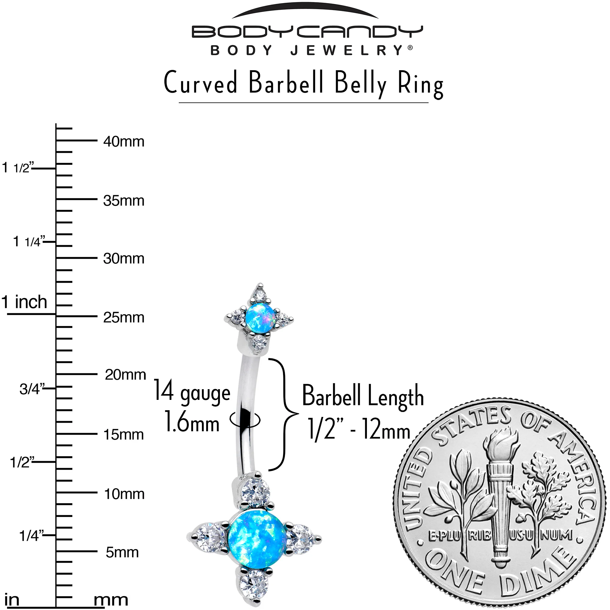 Blue Synthetic Opal Rhombus Star Double Mount Belly Ring - Image 3