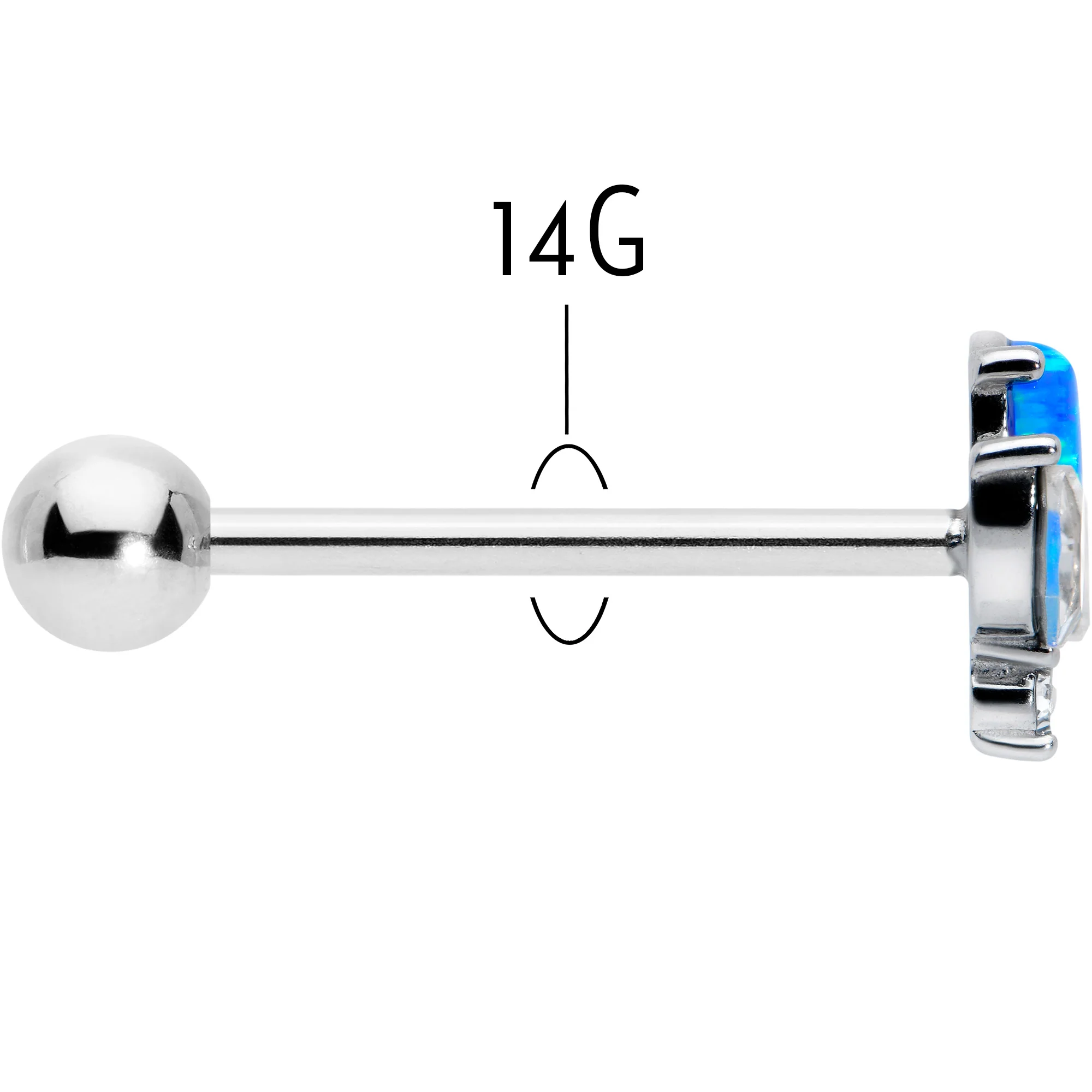 Blue Synthetic Opal Style Flower Barbell Tongue Ring - Image 5