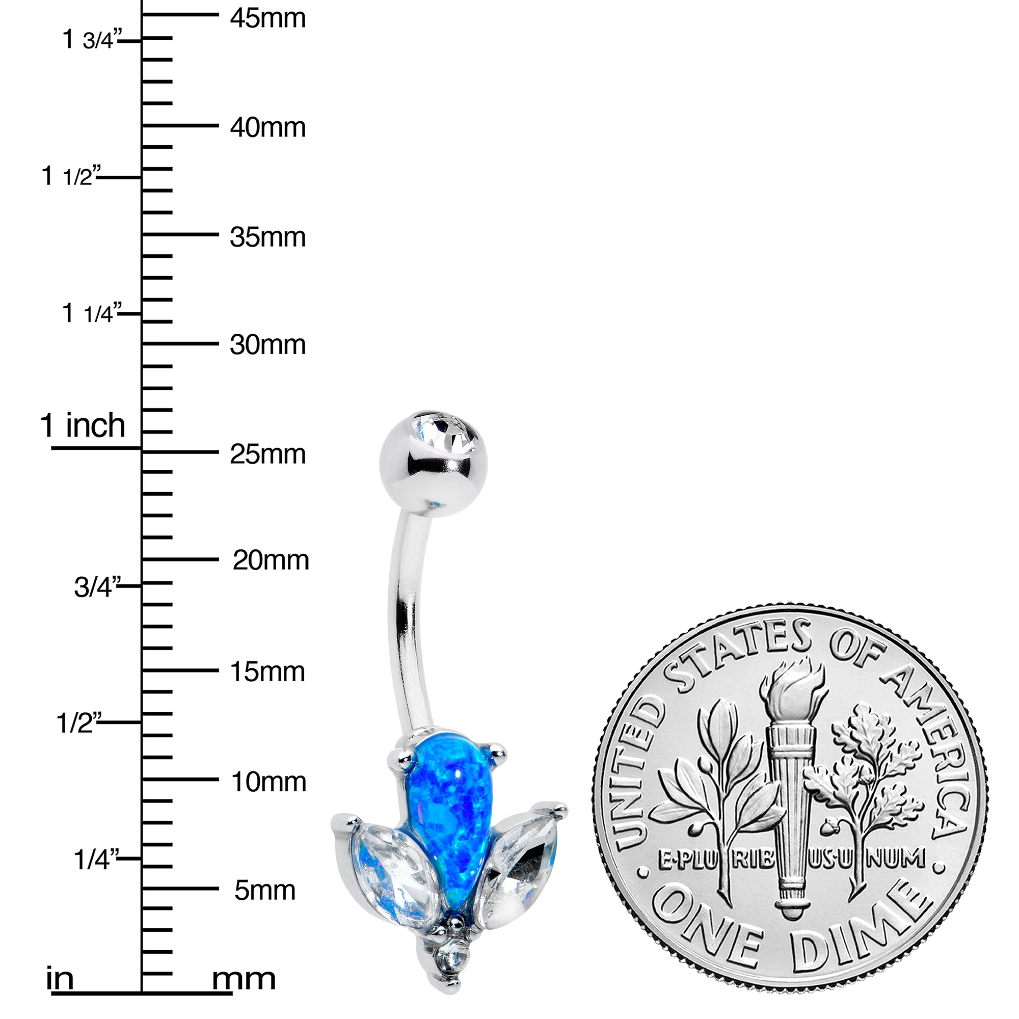 Blue Synthetic Opal Style Flower Belly Ring - Image 2