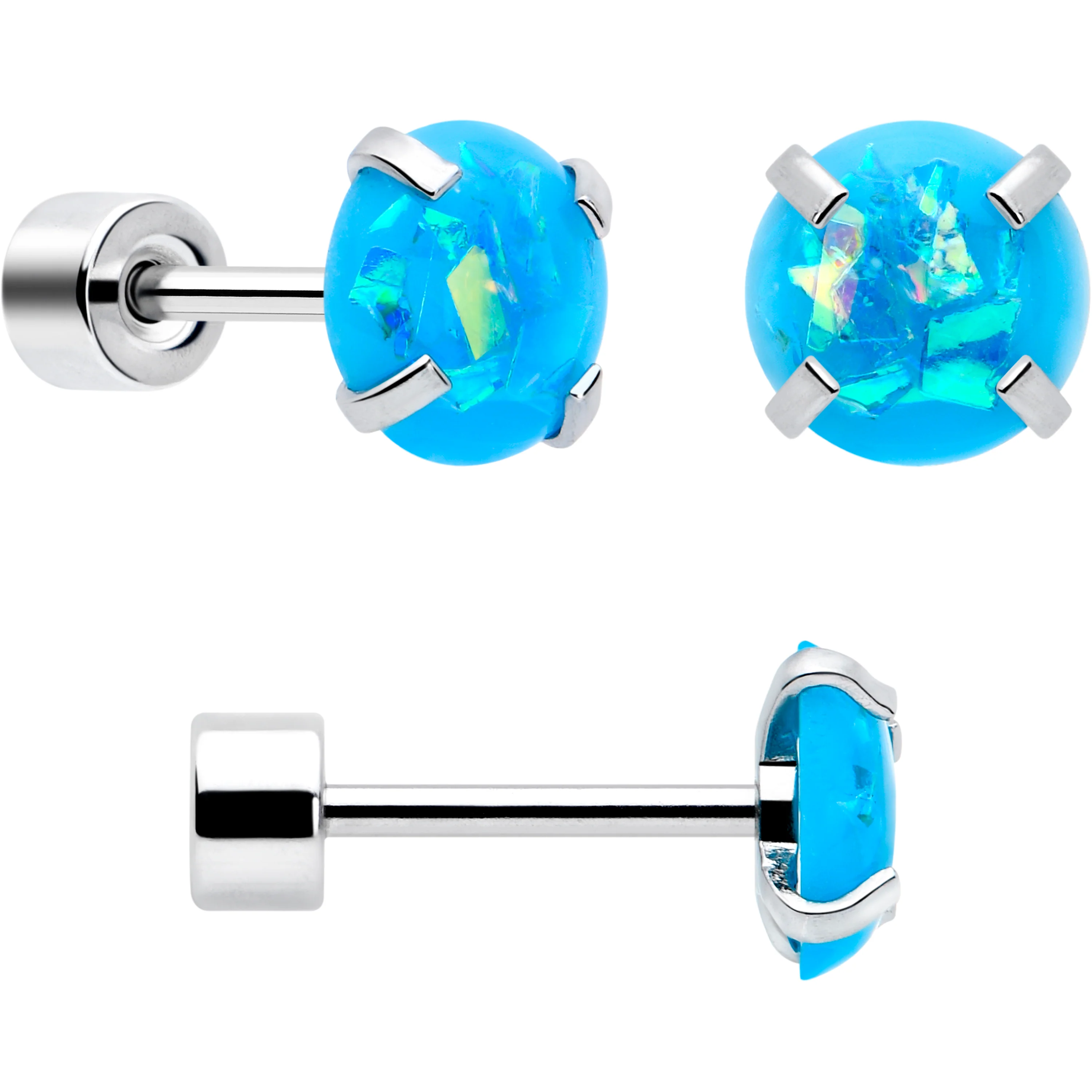Blue Synthetic Opal Flat Back Stud Earrings - 3 Pairs - Image 3