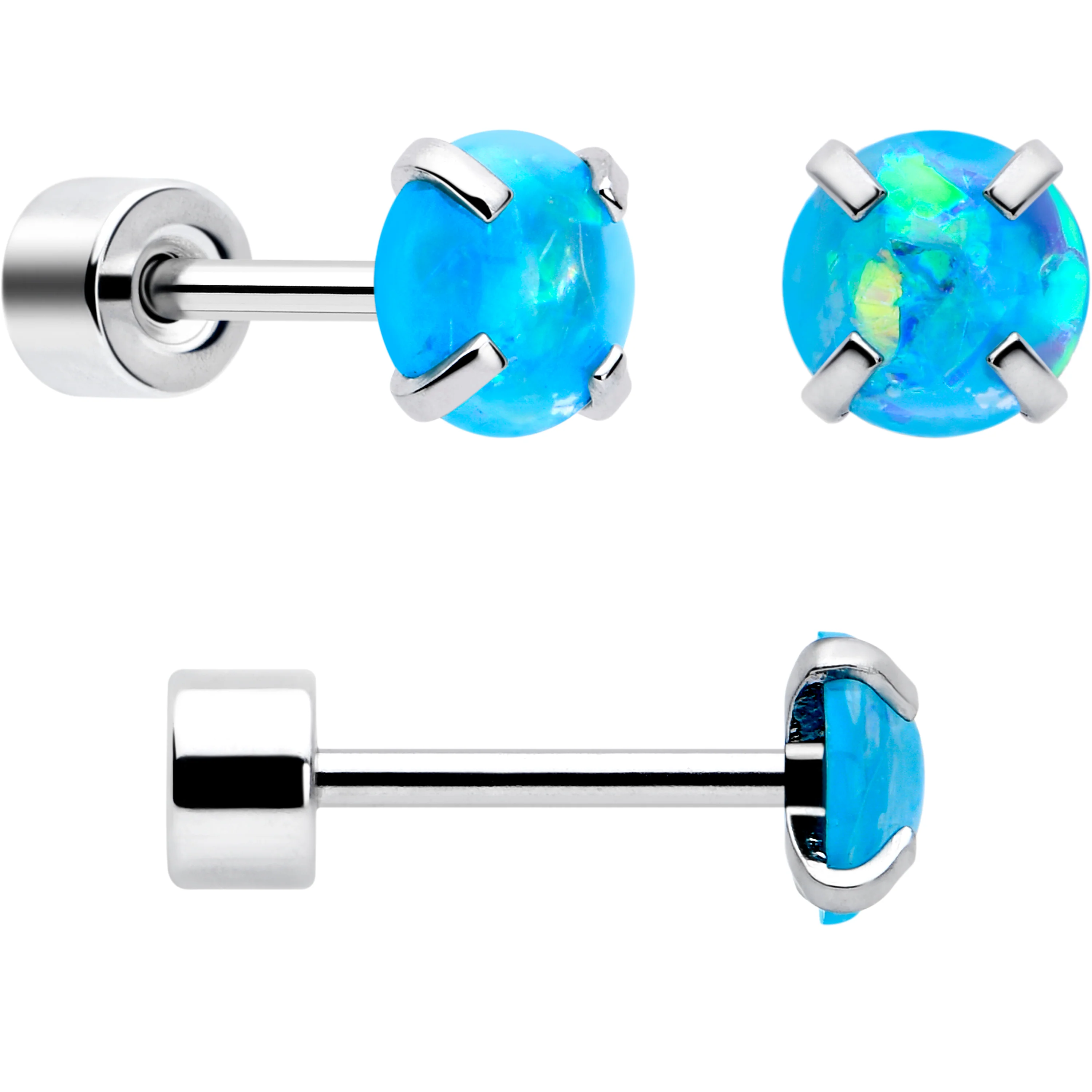Blue Synthetic Opal Flat Back Stud Earrings - 3 Pairs - Image 4