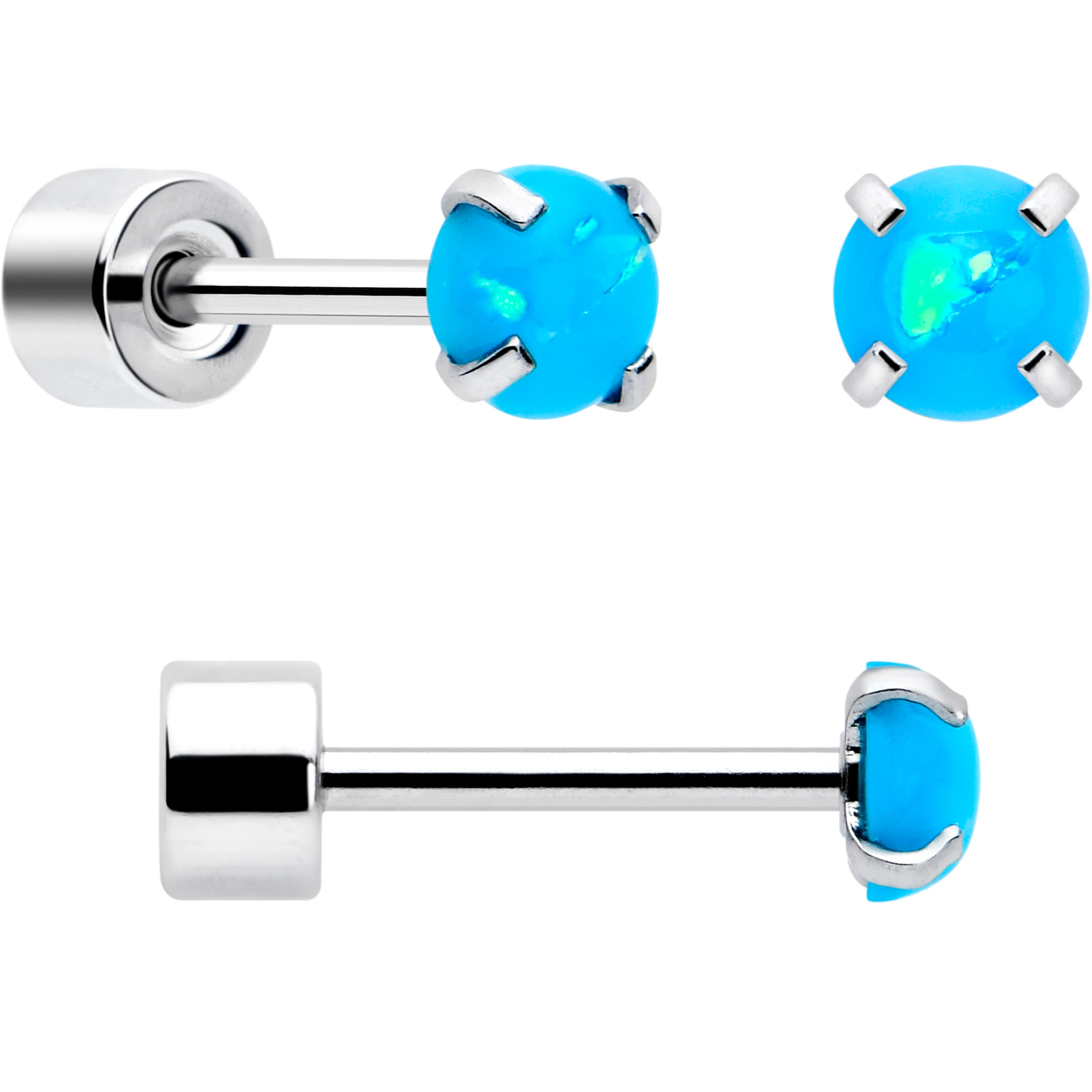 Blue Synthetic Opal Flat Back Stud Earrings - 3 Pairs - Image 5