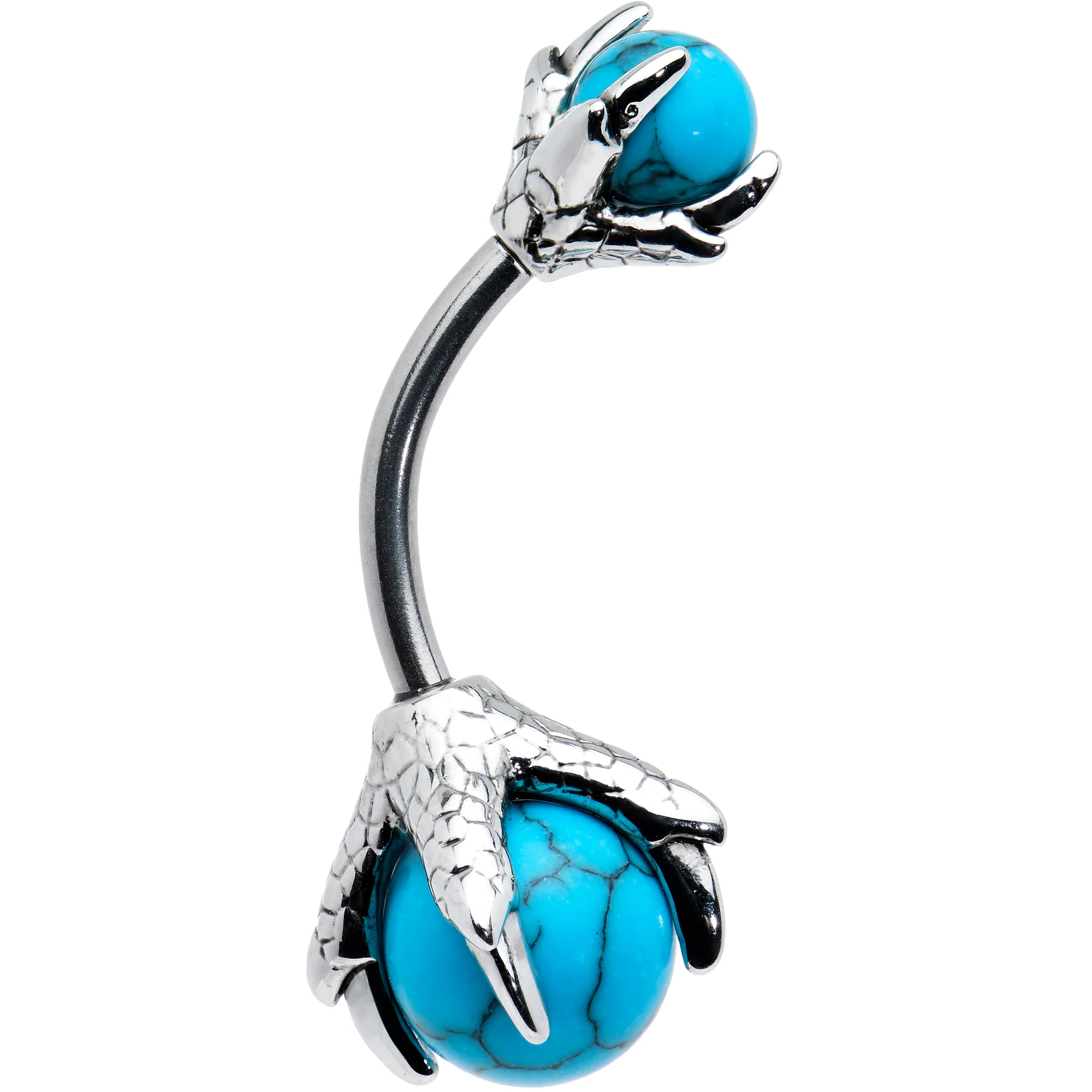 Blue Turquoise Skeleton Hand Halloween Double Mount Belly Ring - Image 2