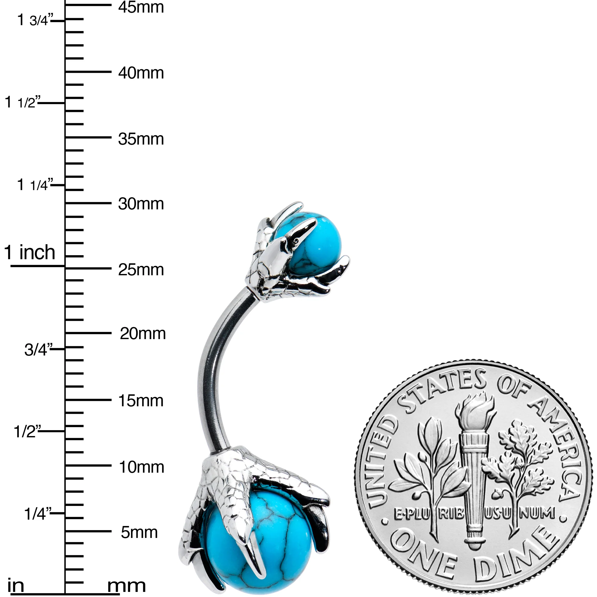 Blue Turquoise Skeleton Hand Halloween Double Mount Belly Ring - Image 3