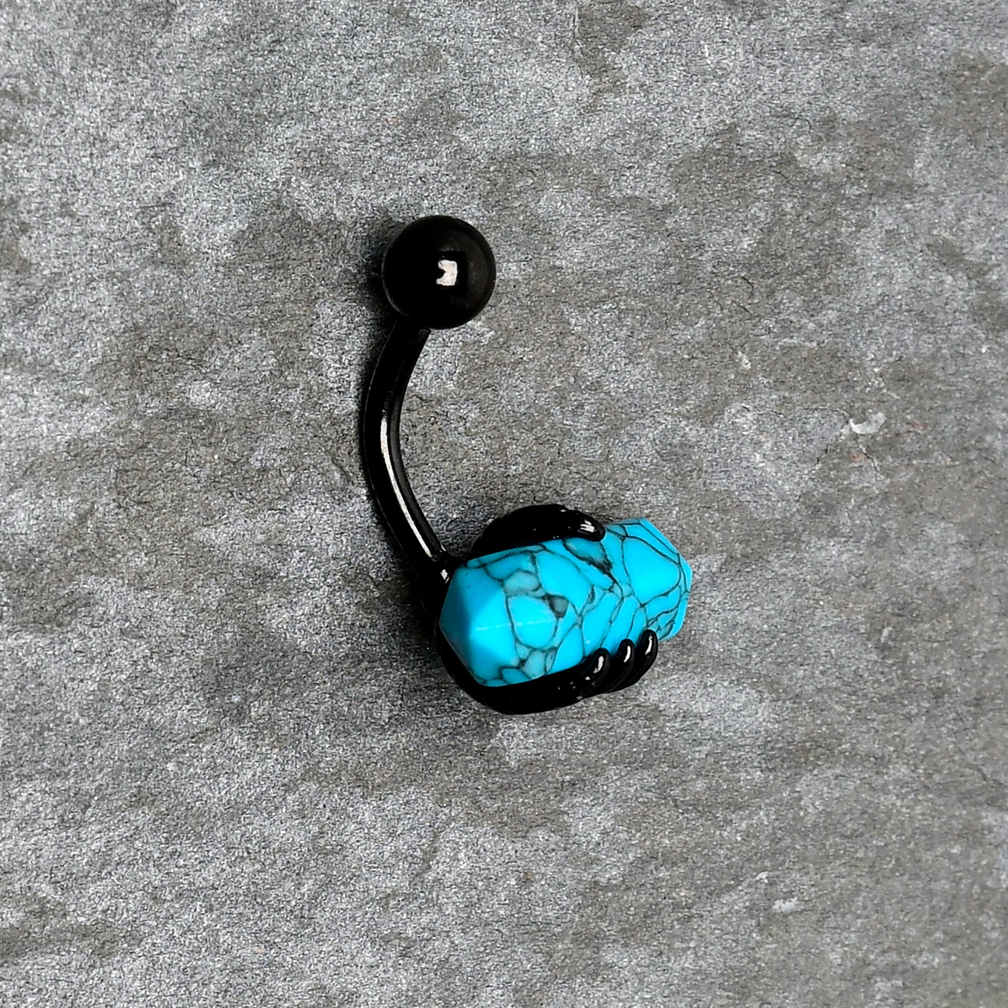 Blue Turquoise Stone Black Claw Belly Ring - Image 10