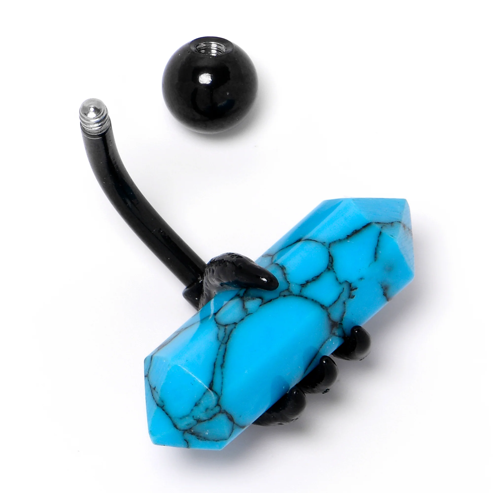 Blue Turquoise Stone Black Claw Belly Ring - Image 5