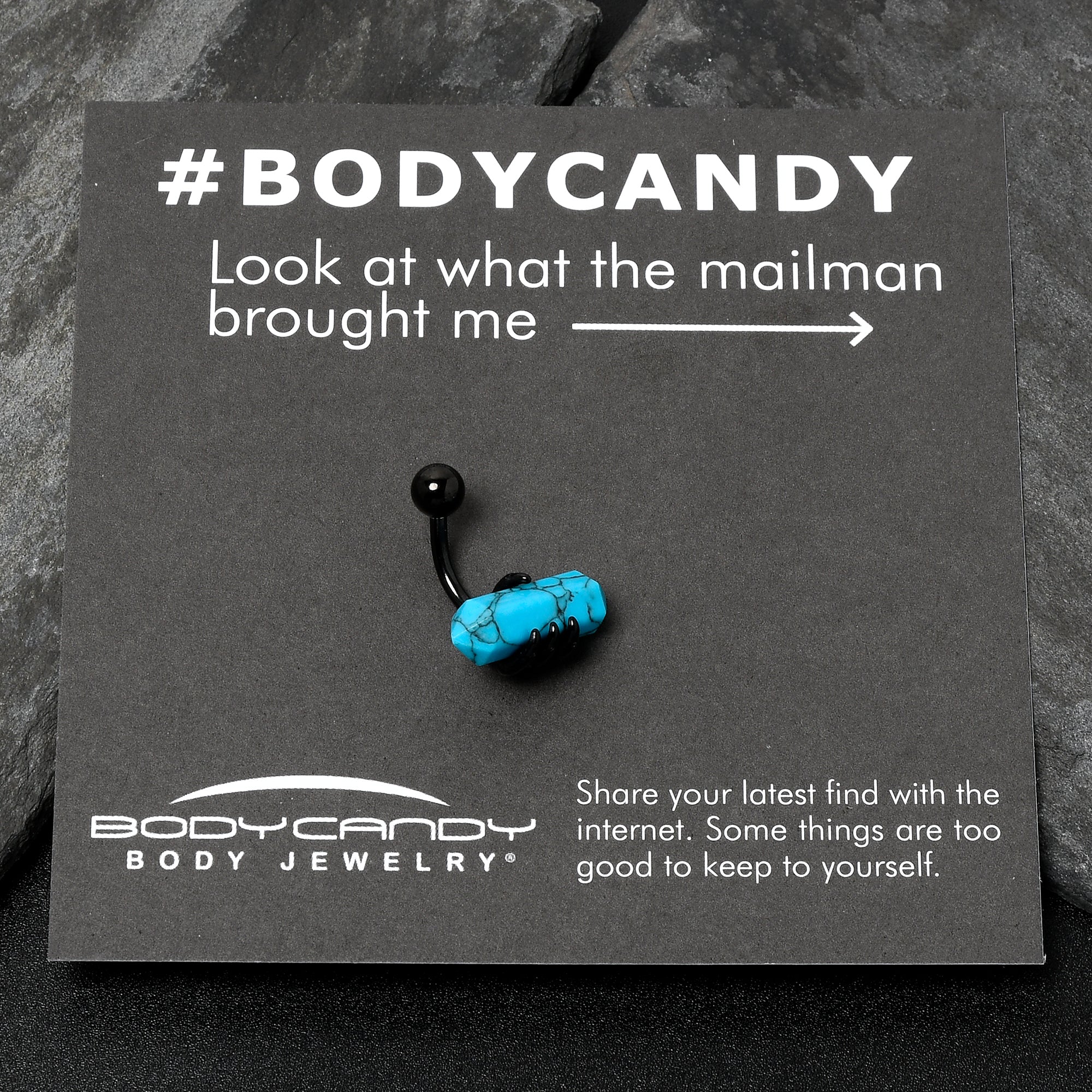 Blue Turquoise Stone Black Claw Belly Ring - Image 6