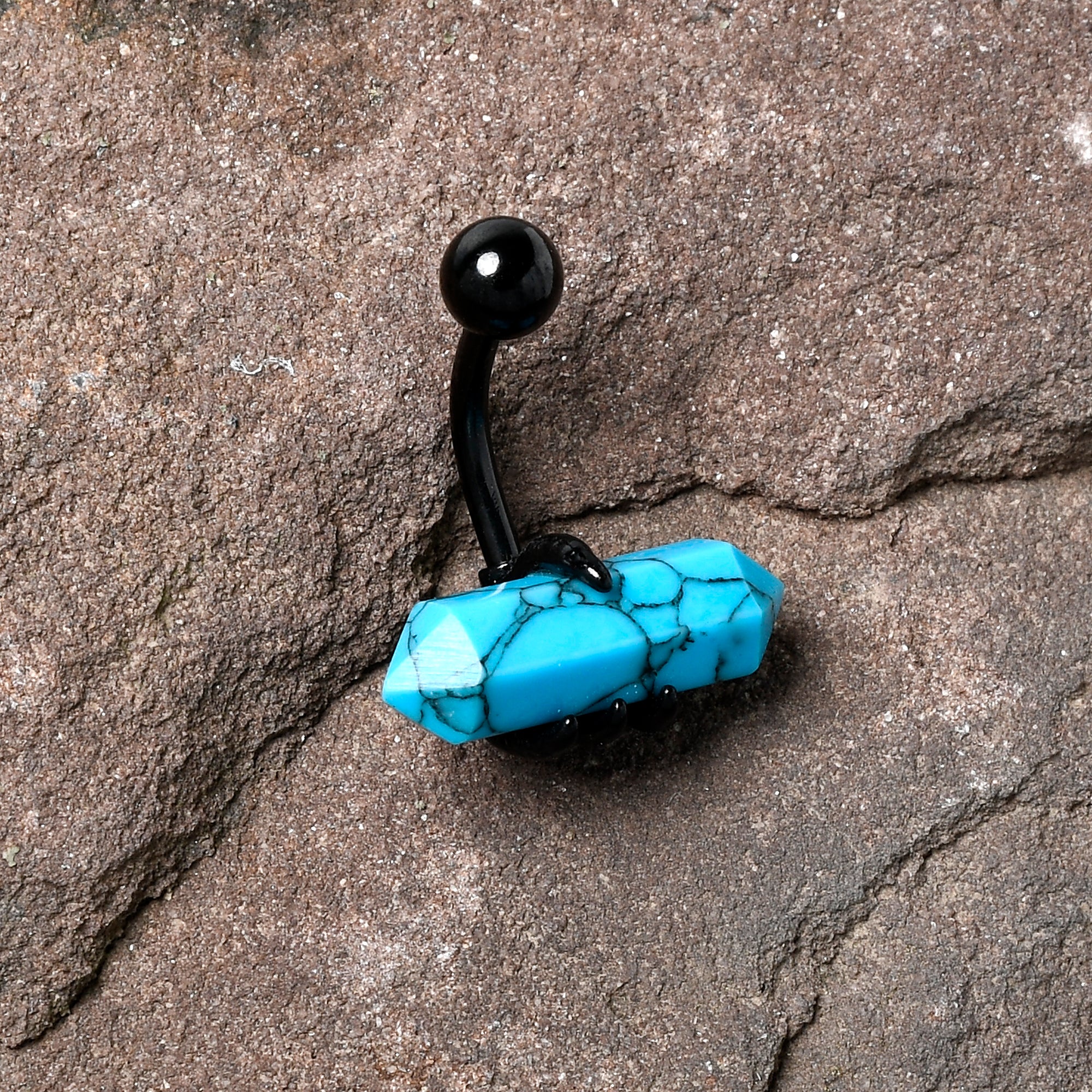 Blue Turquoise Stone Black Claw Belly Ring - Image 8