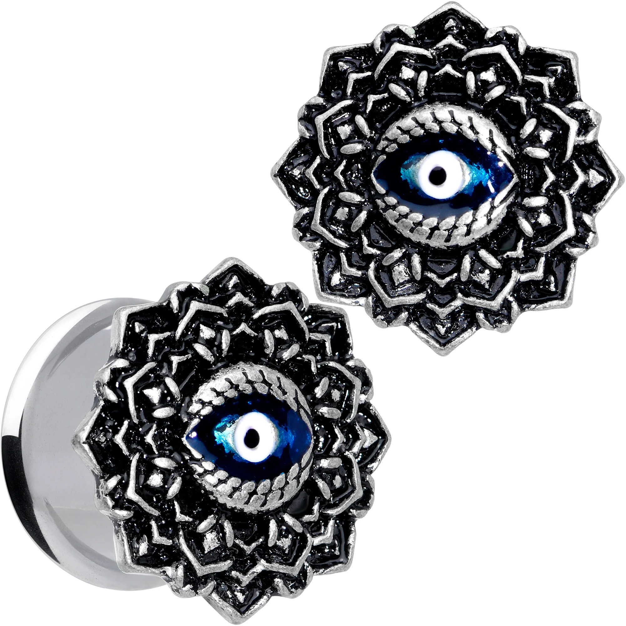 Blue White Evil Eye Mandala Double Flare Plug Set - Image 11