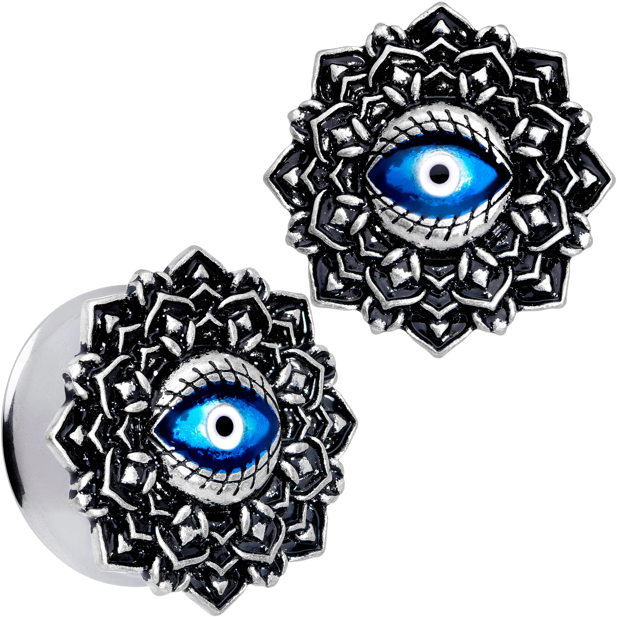 Blue White Evil Eye Mandala Double Flare Plug Set - Image 14