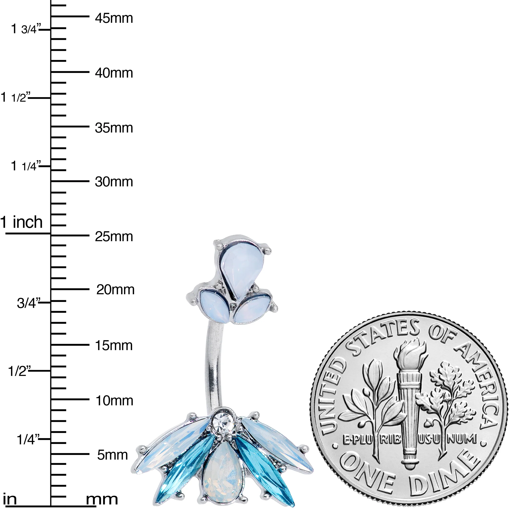 Blue White Faux Opal Baroque Beauty Double Mount Belly Ring - Image 2