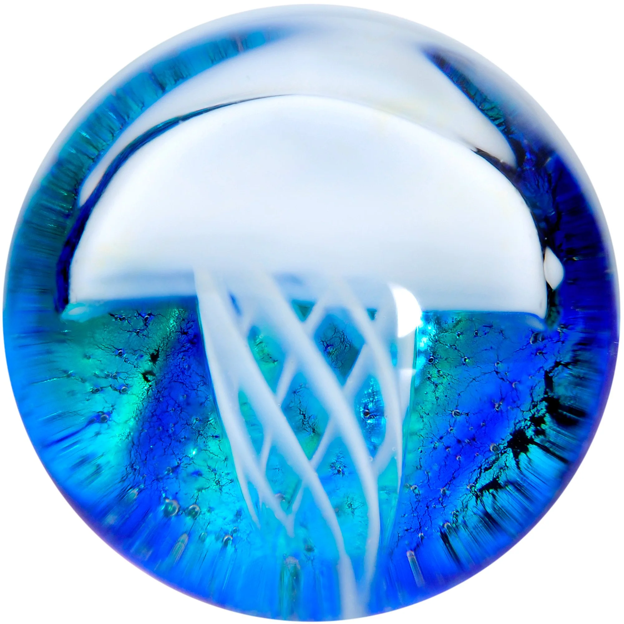 Blue White Glass Nautical Jellyfish Double Flare Plug Set - Image 3