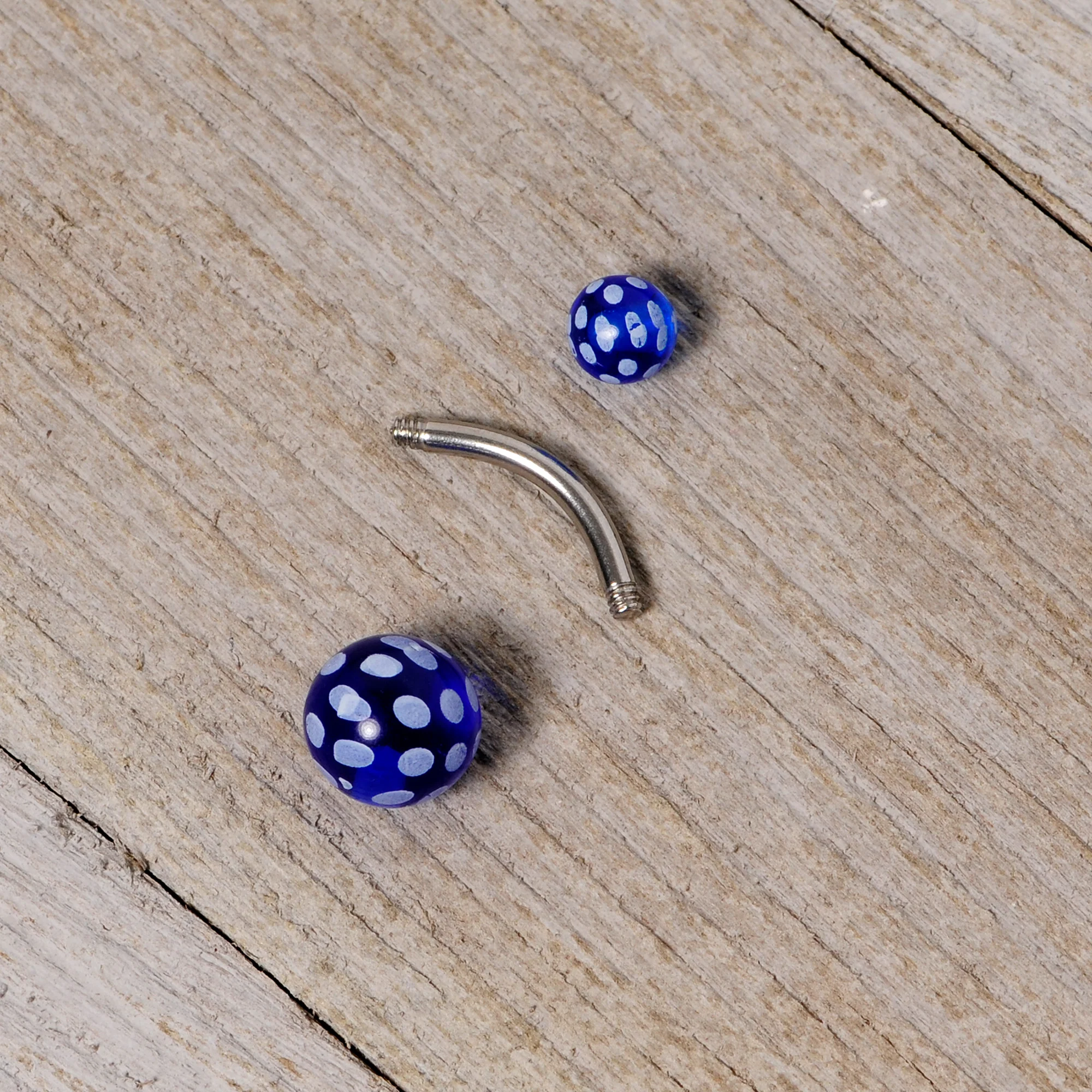Blue White Polka Dot UV Reactive Acrylic Ball Belly Ring - Image 4
