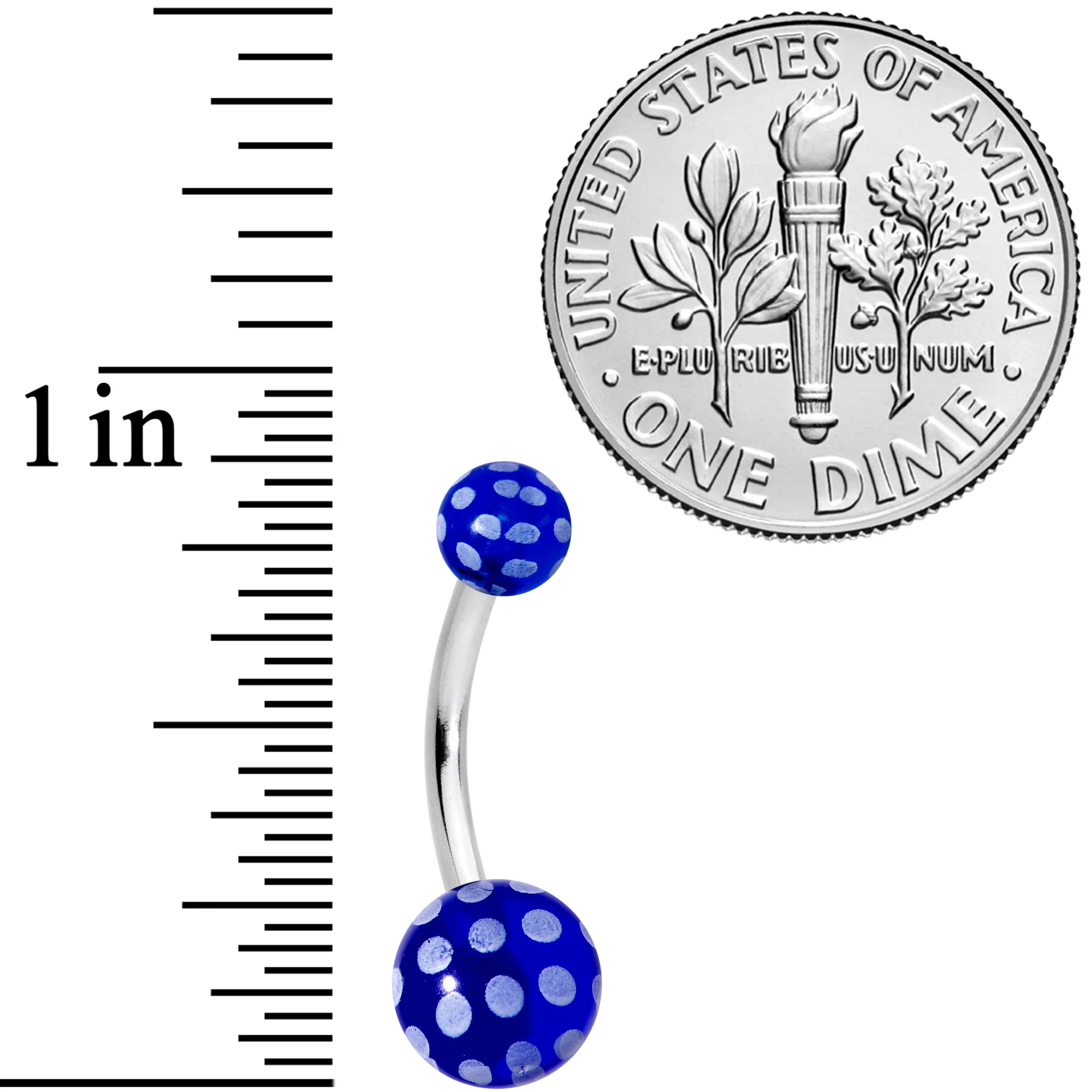 Blue White Polka Dot UV Reactive Acrylic Ball Belly Ring - Image 6