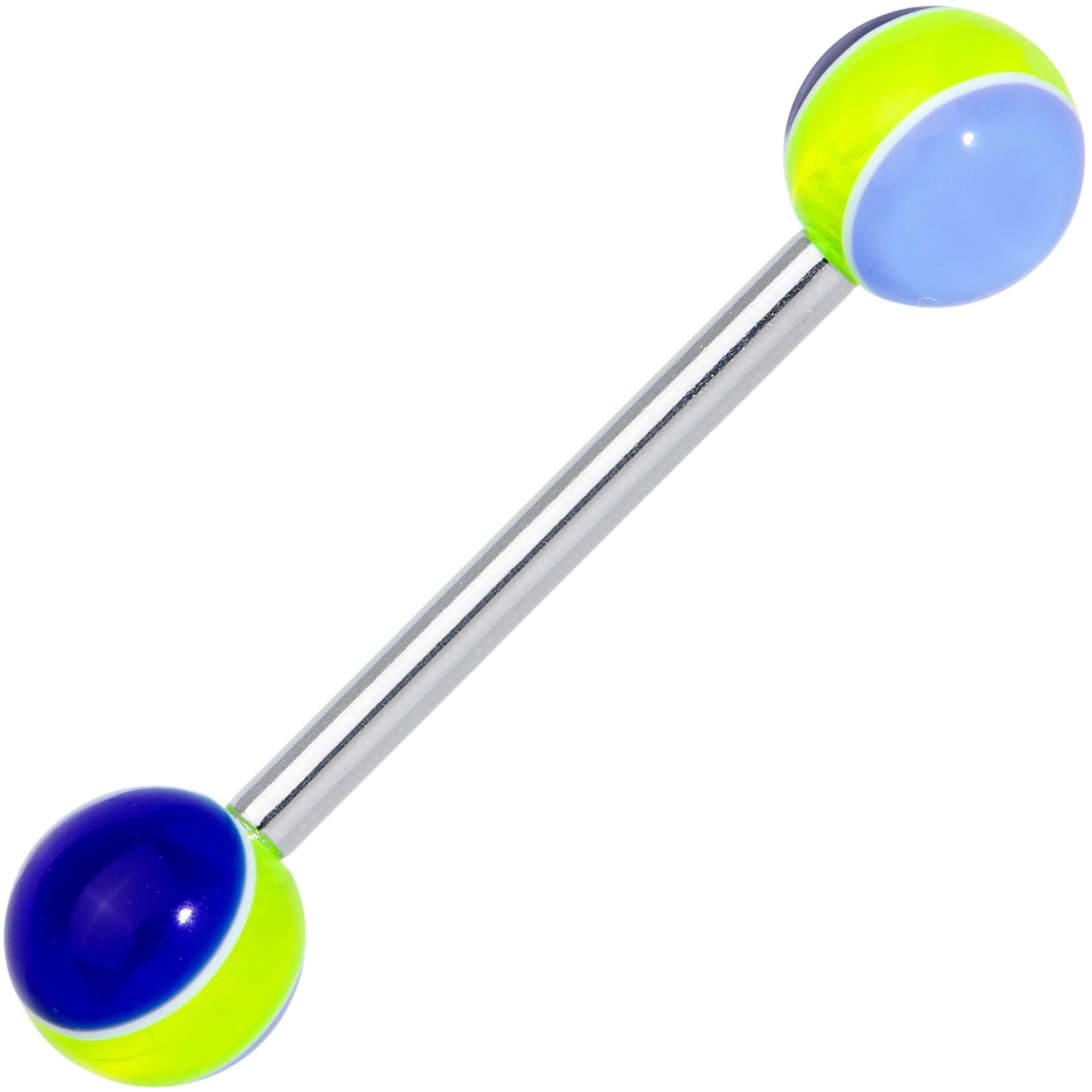 Blue Yellow Beautiful Blues Barbell Tongue Ring - Image 3