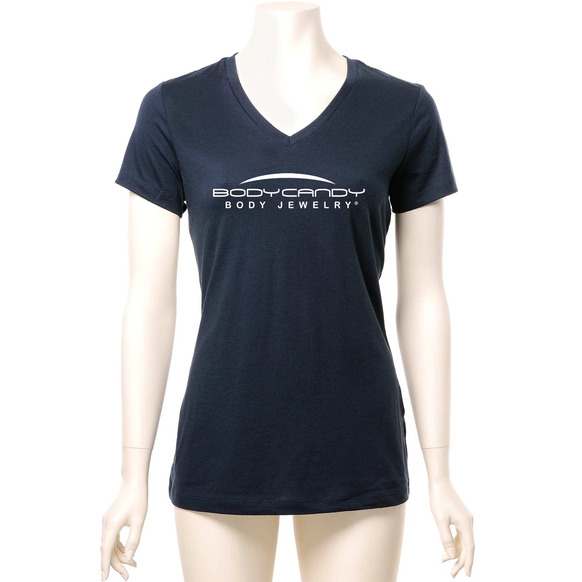 Body Candy Logo Tapered Blue V-Neck Tee Shirt 100% Cotton - Image 3