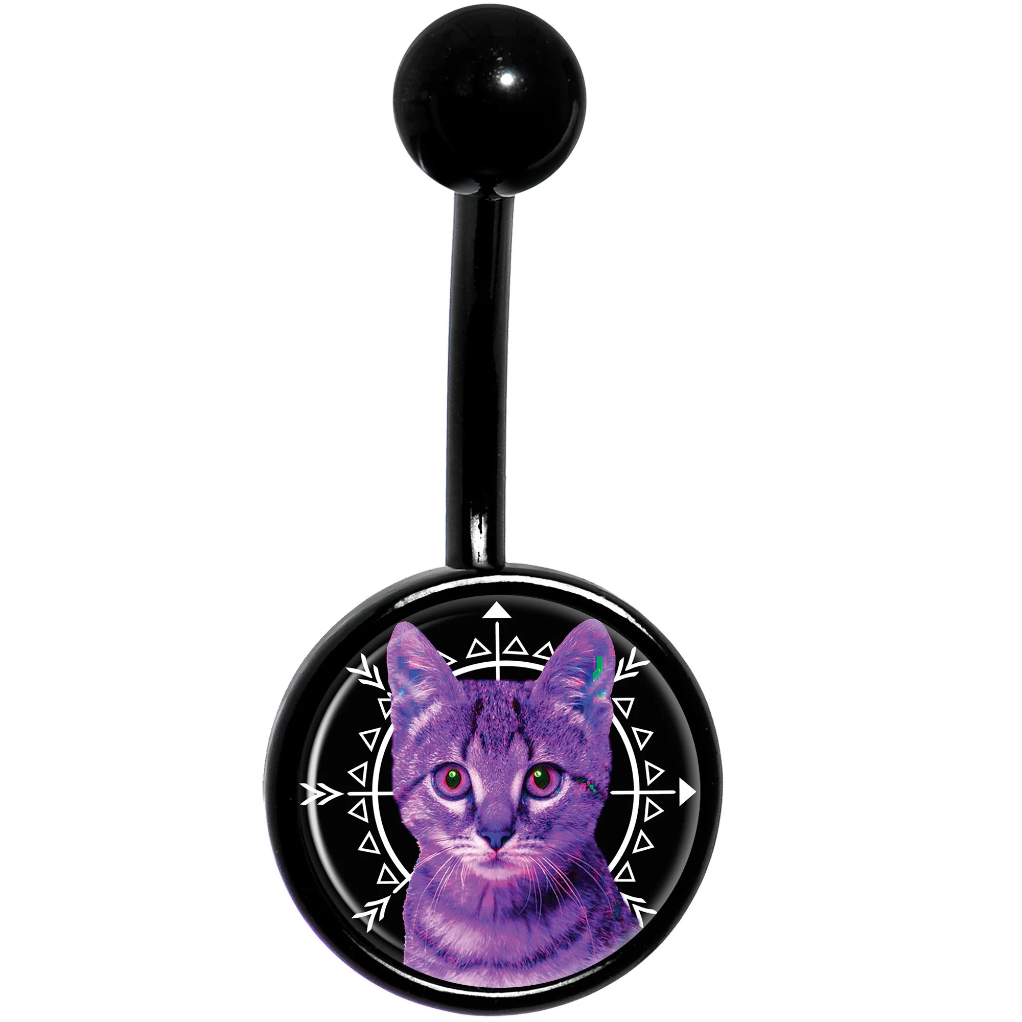 Boho Fuchsia Kitty Cat Black Belly Ring - Image 2