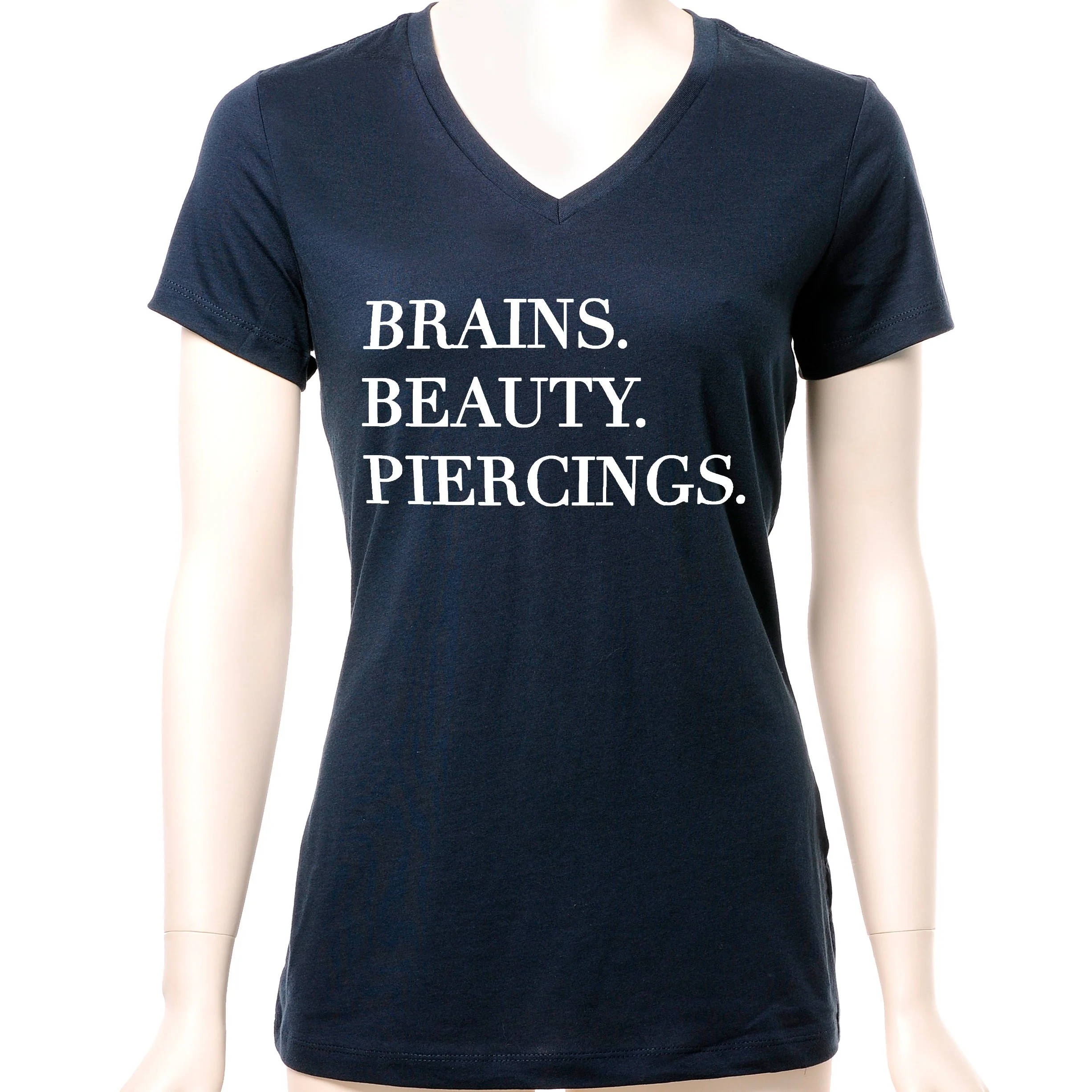 Brains Beauty & Piercings Tapered V-Neck Tee Shirt - Image 6