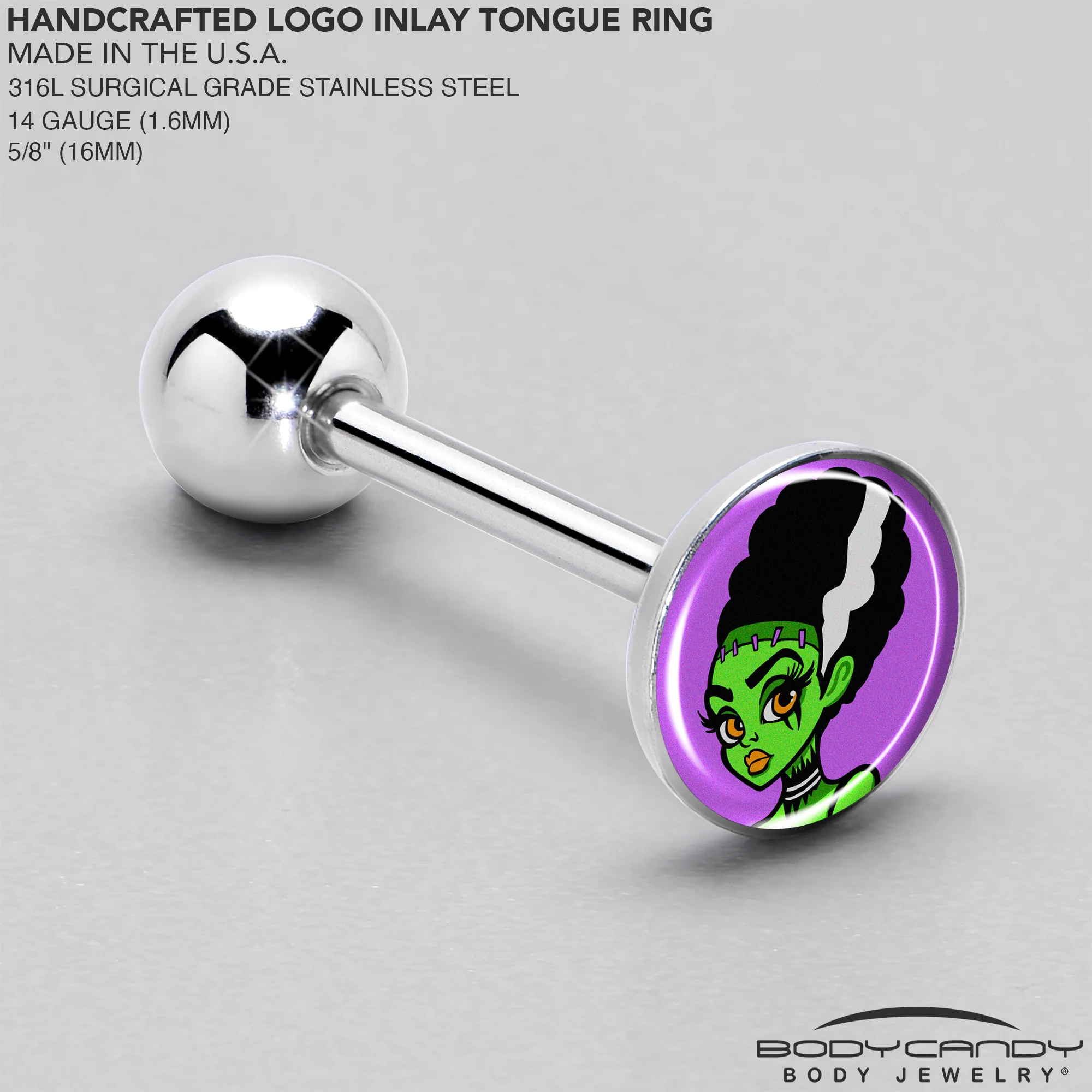 Bride of Frankenstein Barbell Tongue Ring by Onyx O - Image 4