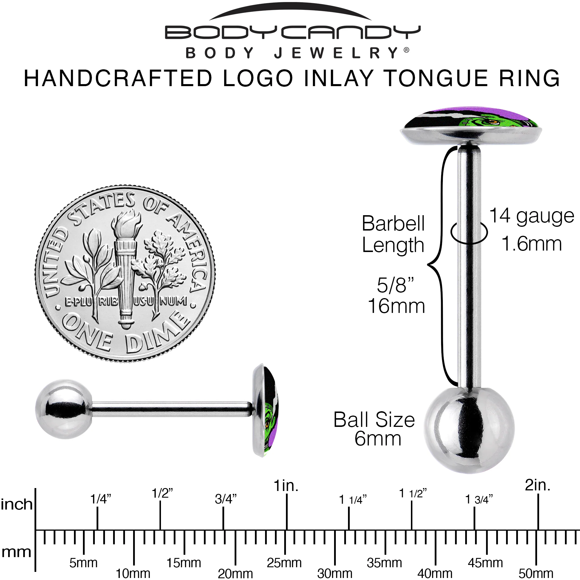 Bride of Frankenstein Barbell Tongue Ring by Onyx O - Image 5