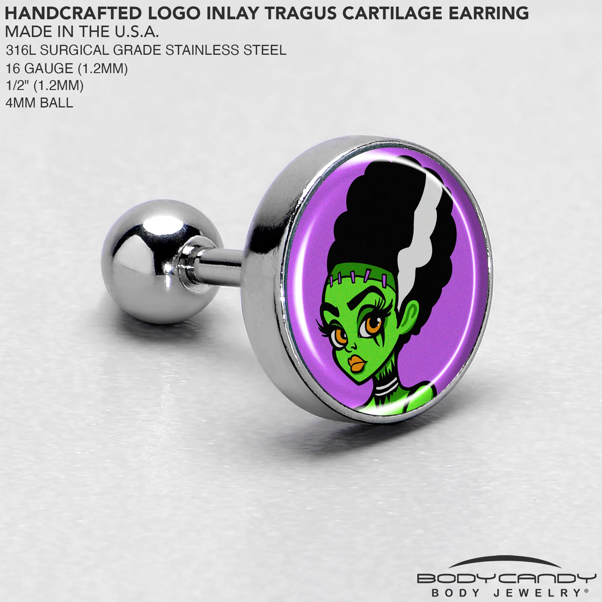 16G 1/4 Bride of Frankenstein Tragus Cartilage Earring by Onyx O - Image 4