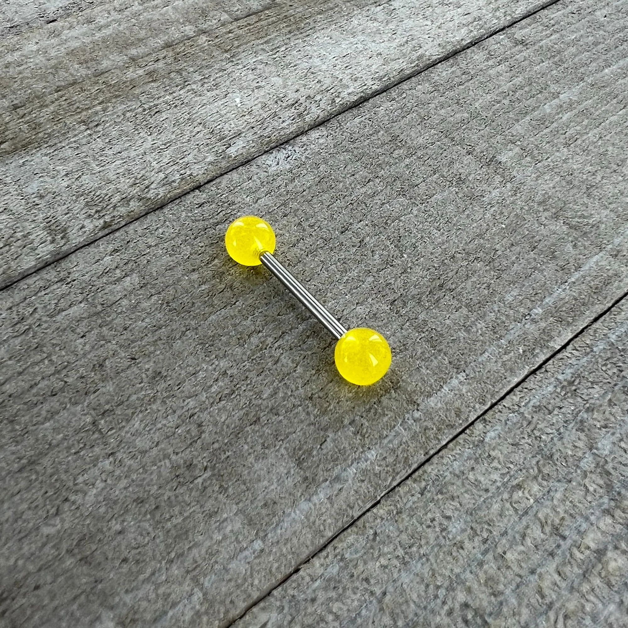 Bright Sunny Yellow Ends Barbell Tongue Ring - Image 7