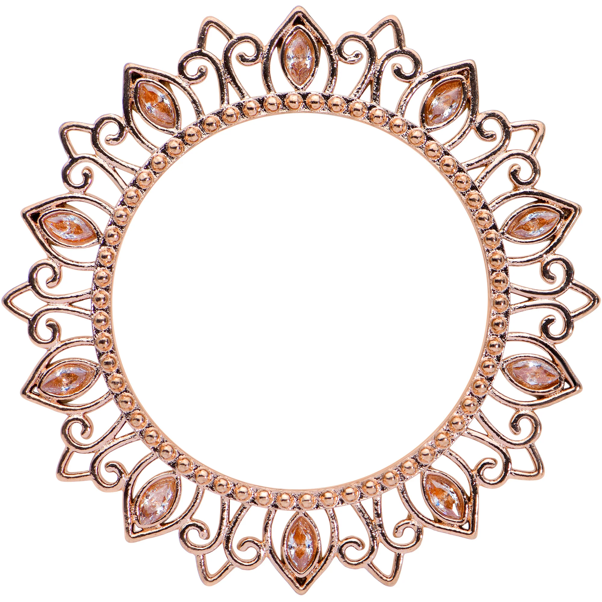 Brown Gem Rose Gold Tone Floral Edge Screw Fit Tunnel Plug Set - Image 4