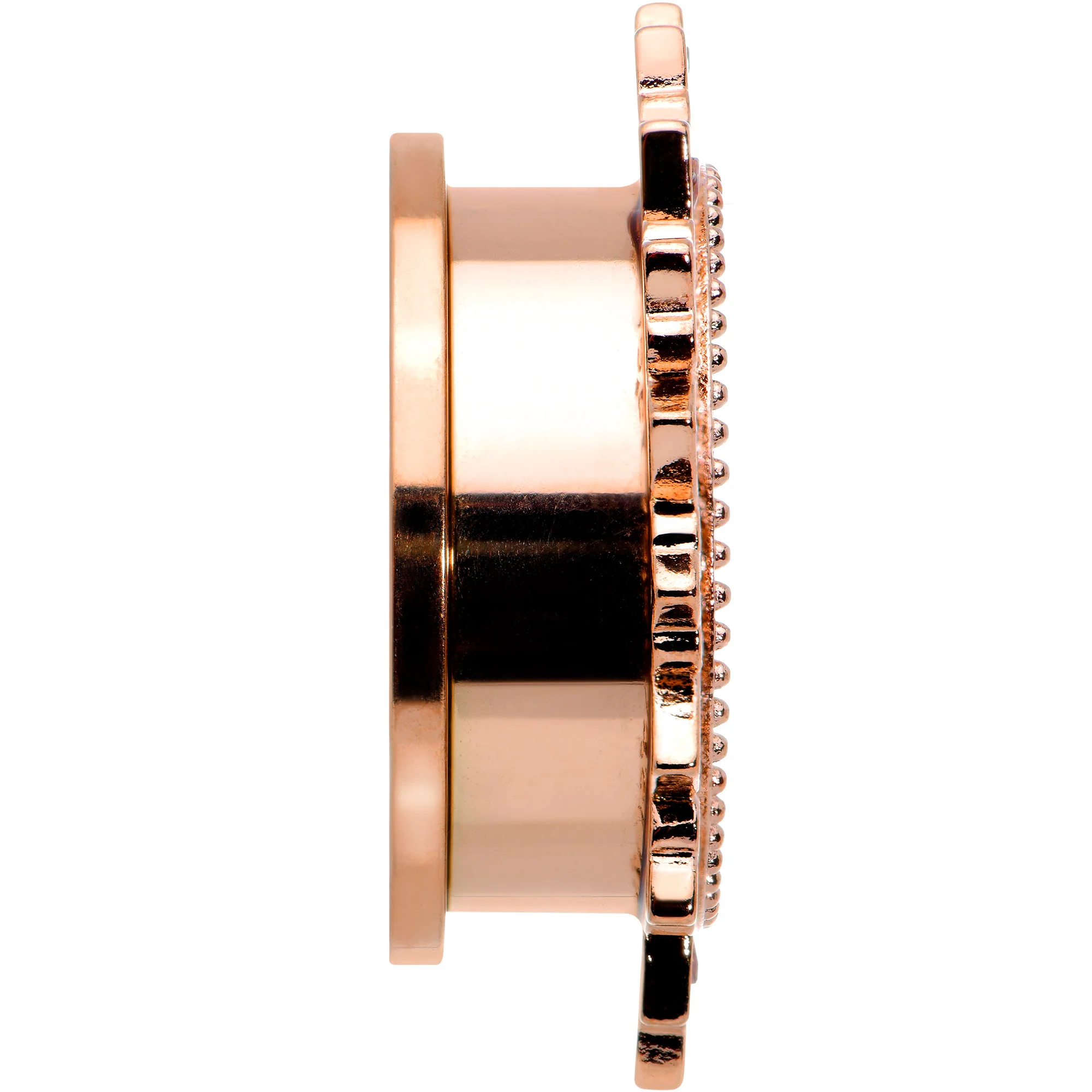 Brown Gem Rose Gold Tone Floral Edge Screw Fit Tunnel Plug Set - Image 5