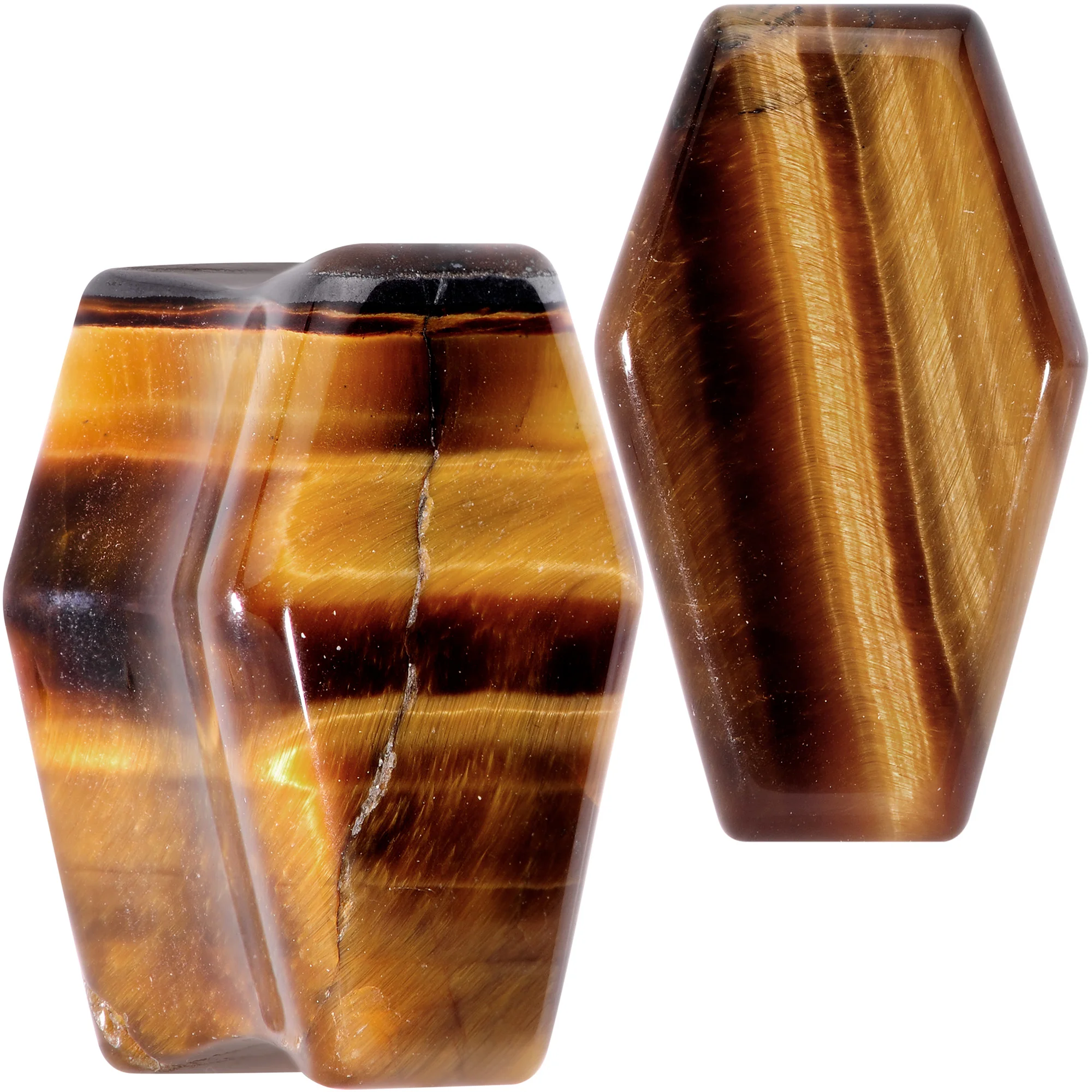 Brown Tiger Eye Coffin Halloween Double Flare Plug Set - Image 10