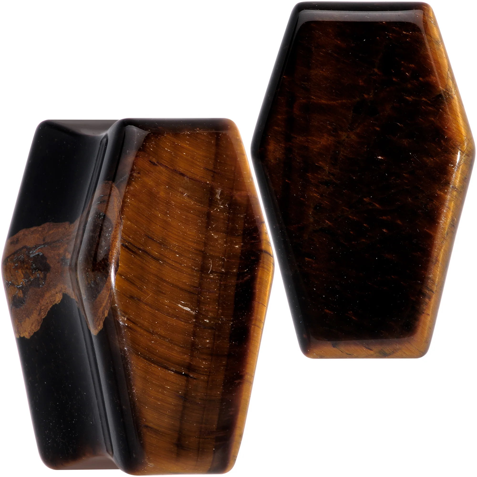 Brown Tiger Eye Coffin Halloween Double Flare Plug Set - Image 11