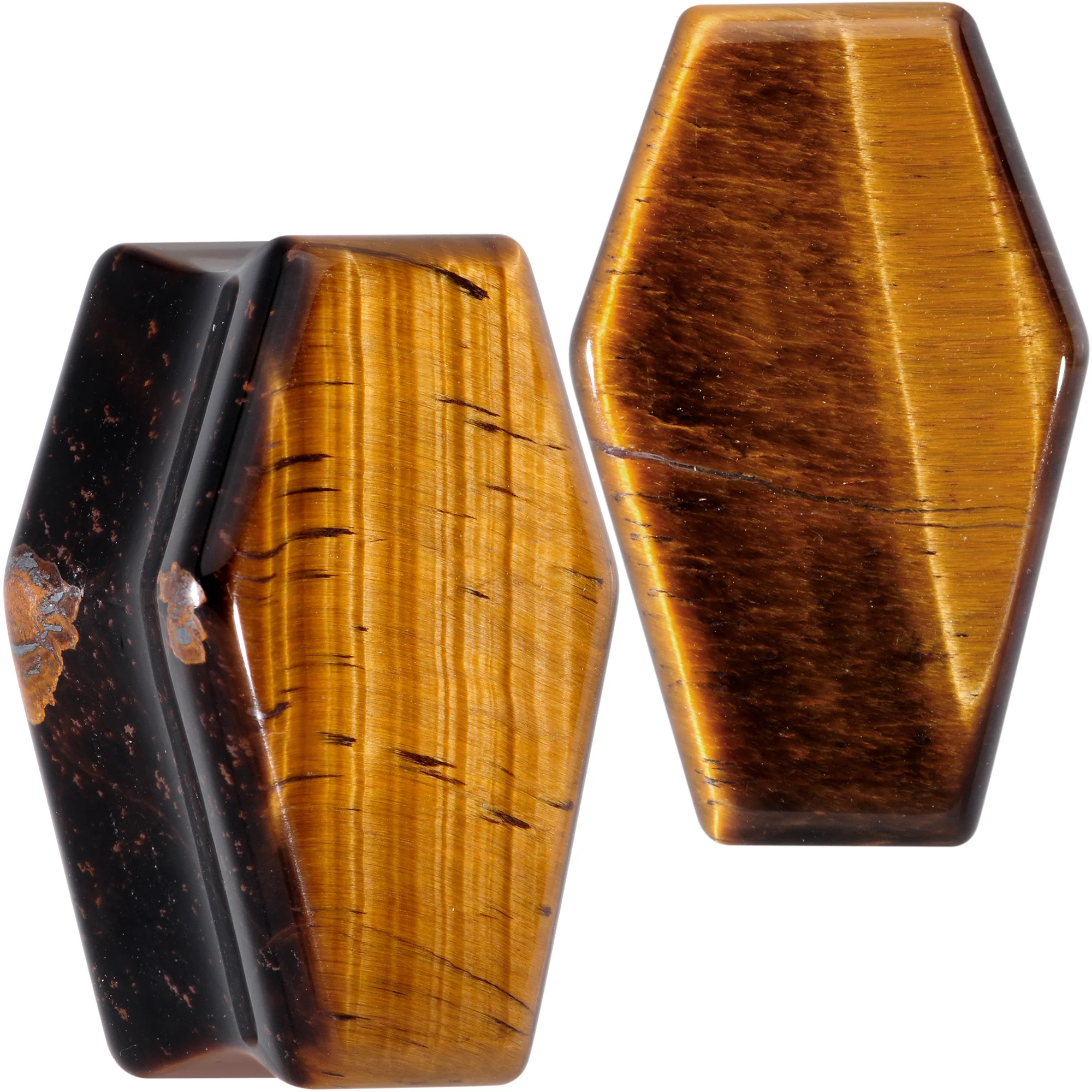 Brown Tiger Eye Coffin Halloween Double Flare Plug Set - Image 12