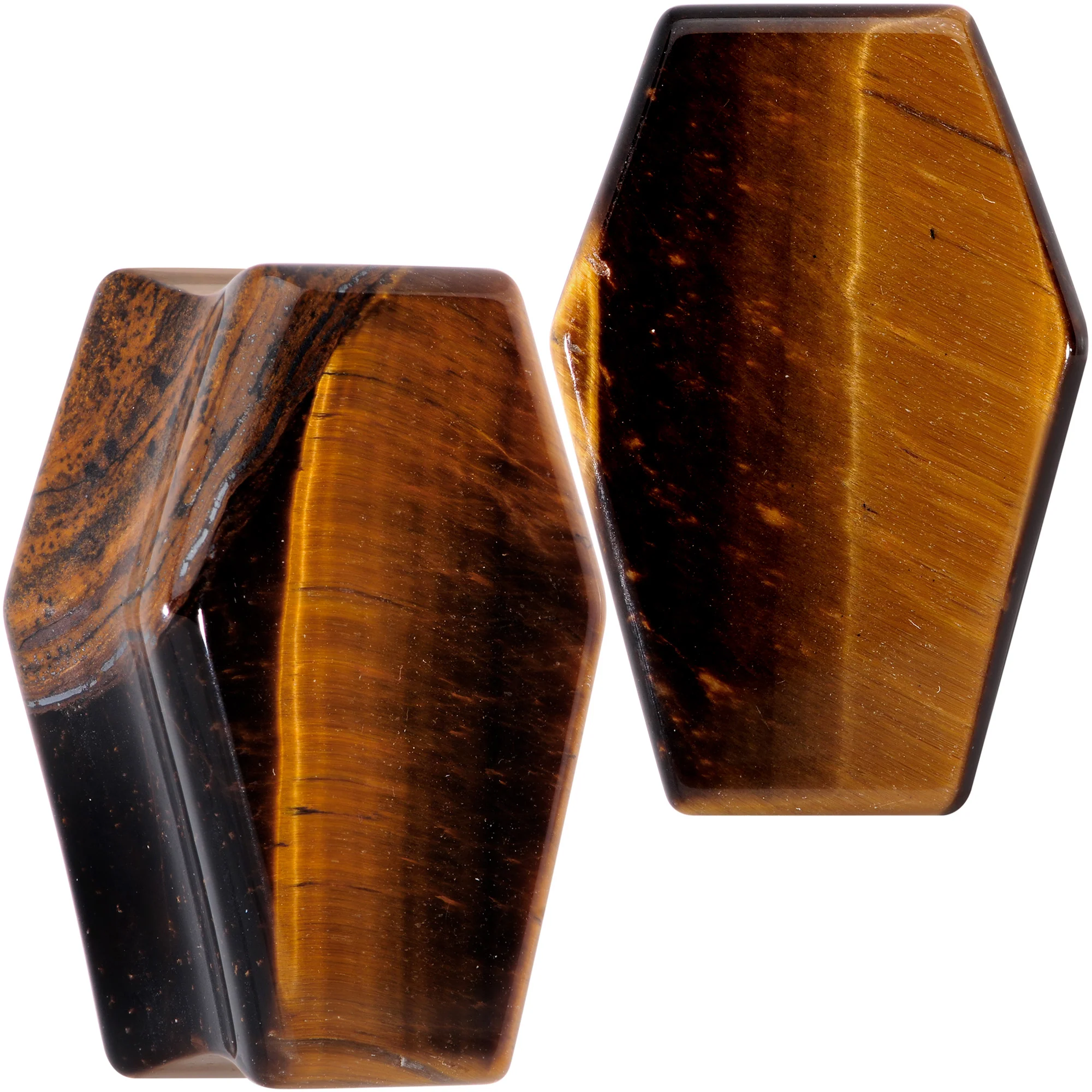 Brown Tiger Eye Coffin Halloween Double Flare Plug Set - Image 13