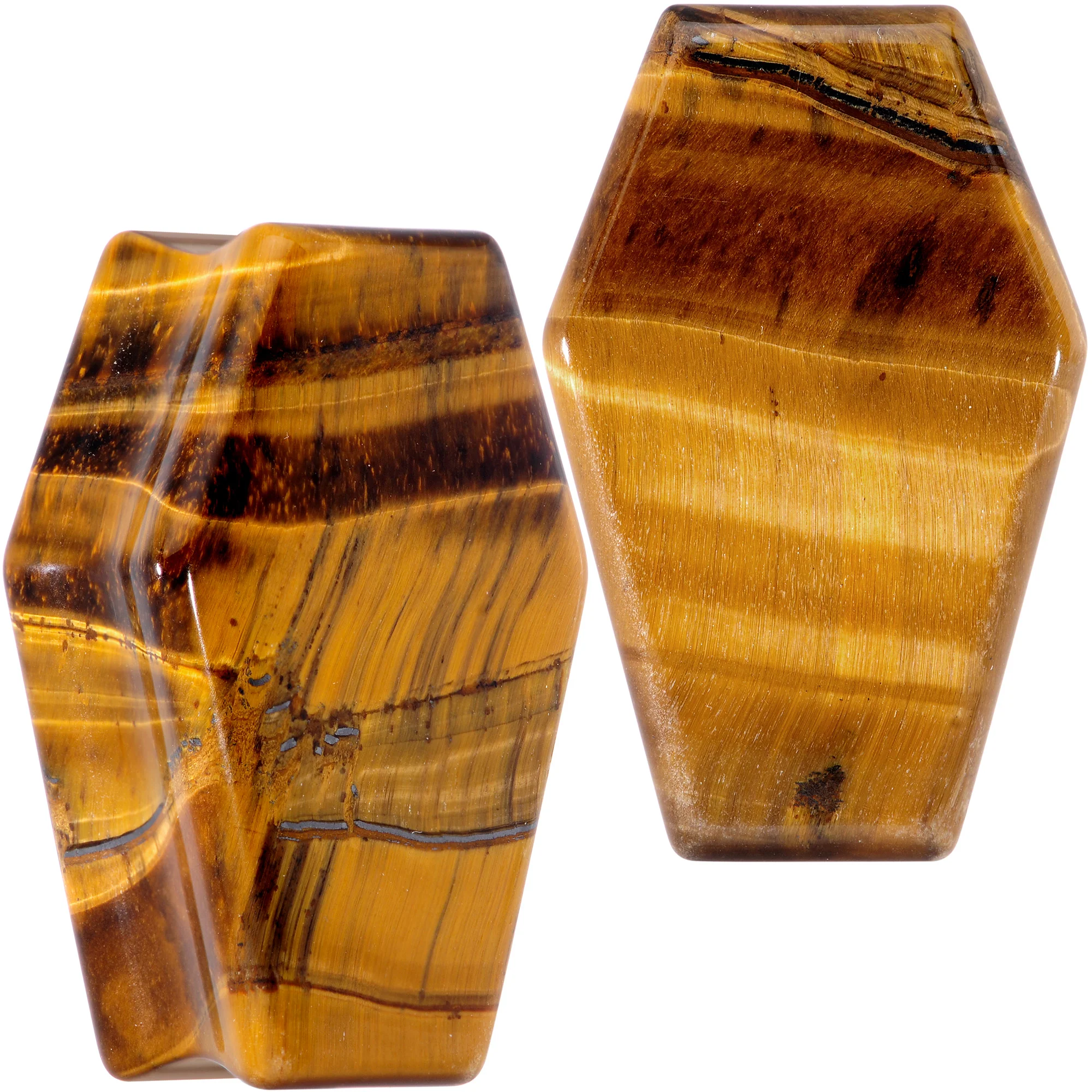 Brown Tiger Eye Coffin Halloween Double Flare Plug Set - Image 14