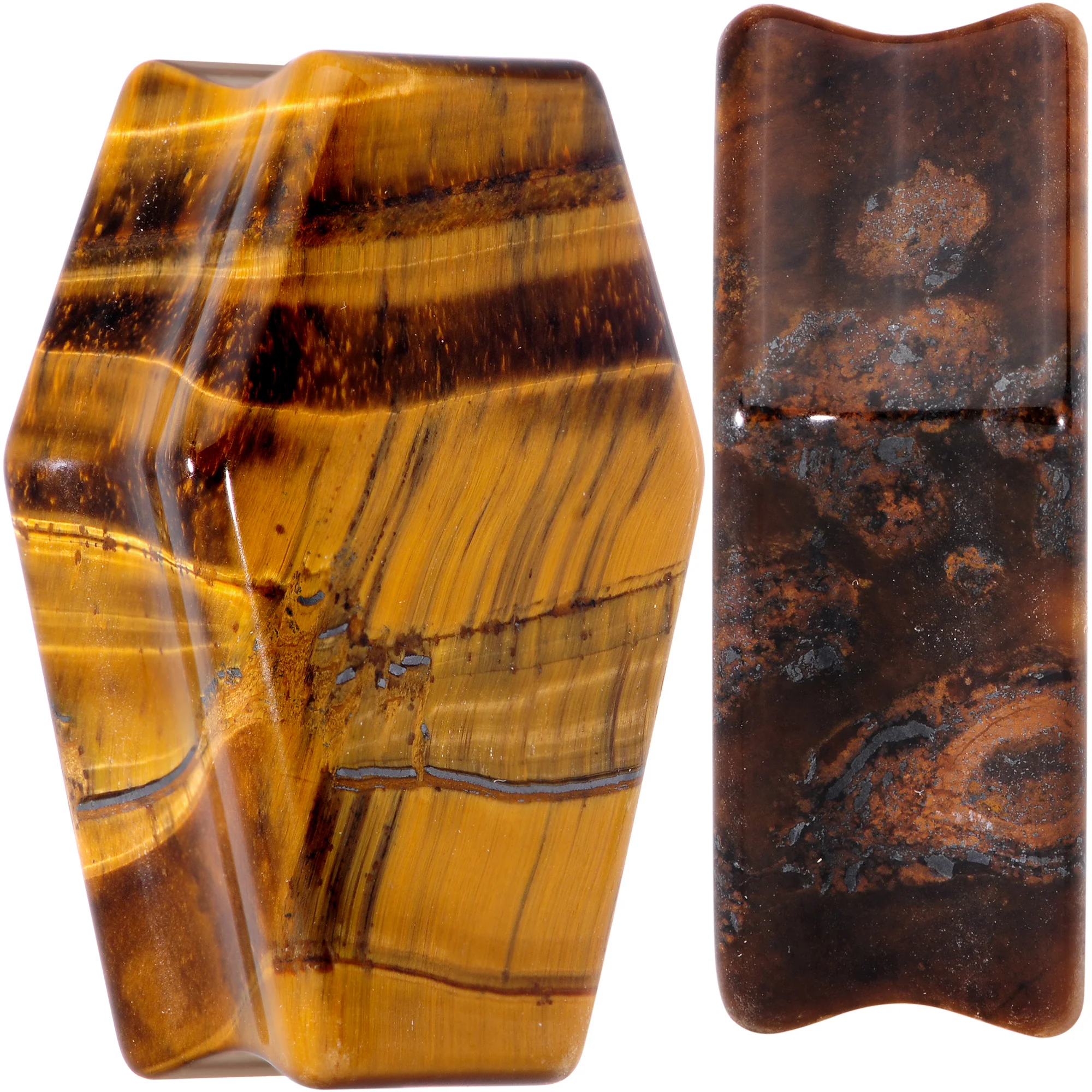 Brown Tiger Eye Coffin Halloween Double Flare Plug Set - Image 3