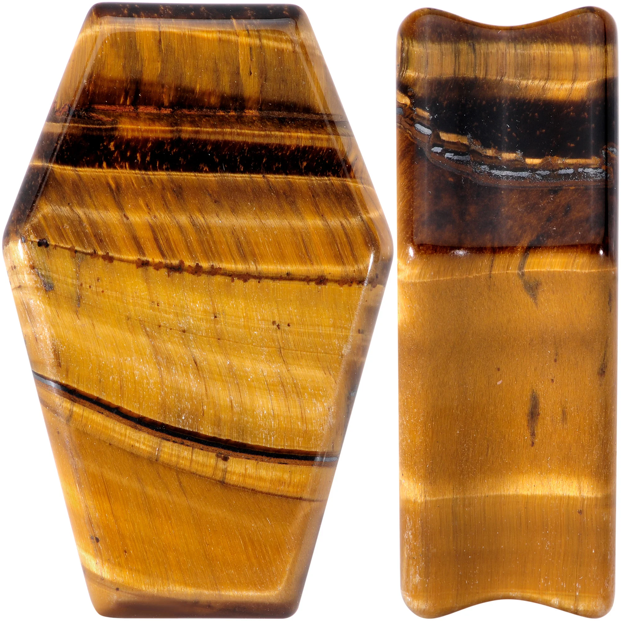 Brown Tiger Eye Coffin Halloween Double Flare Plug Set - Image 4
