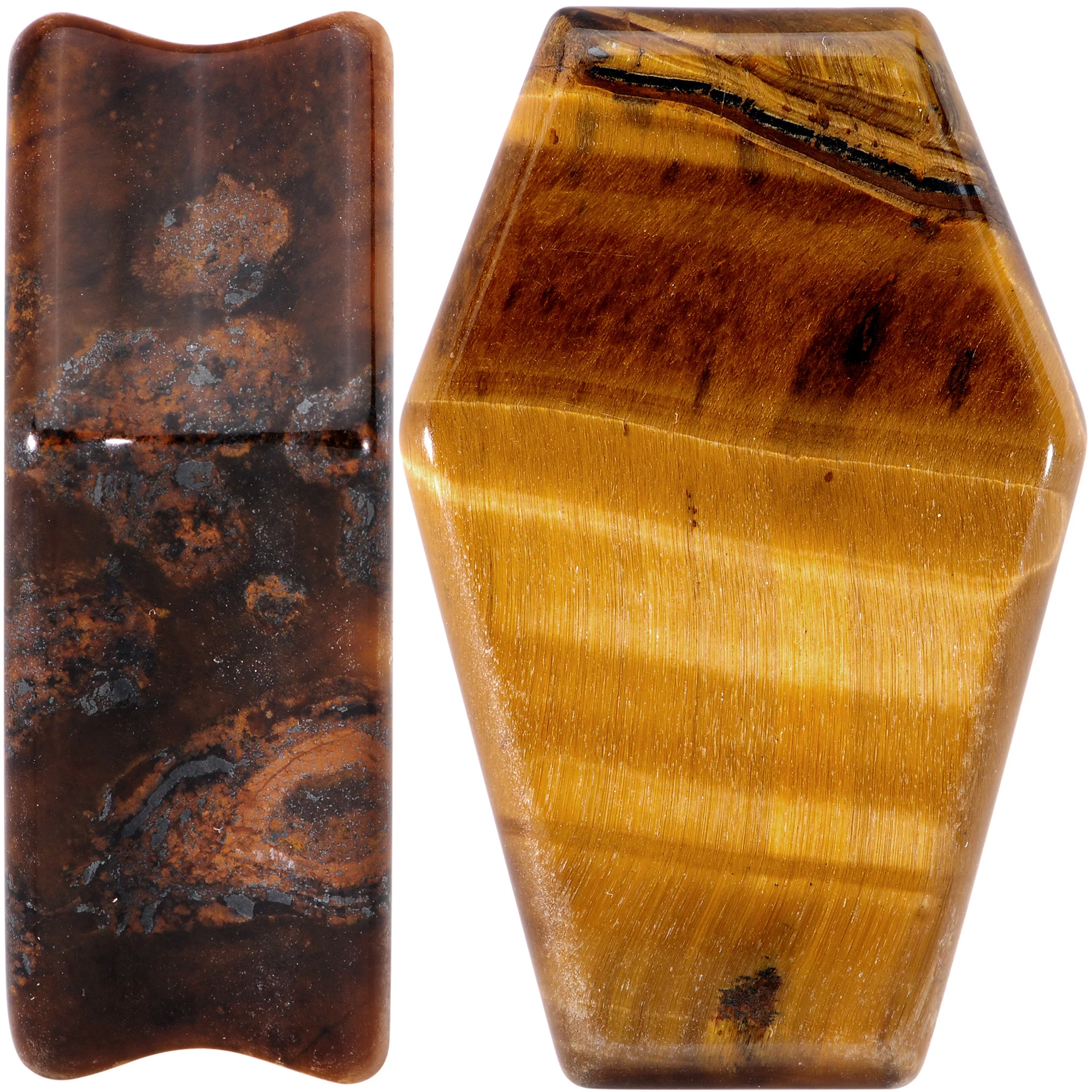 Brown Tiger Eye Coffin Halloween Double Flare Plug Set - Image 5