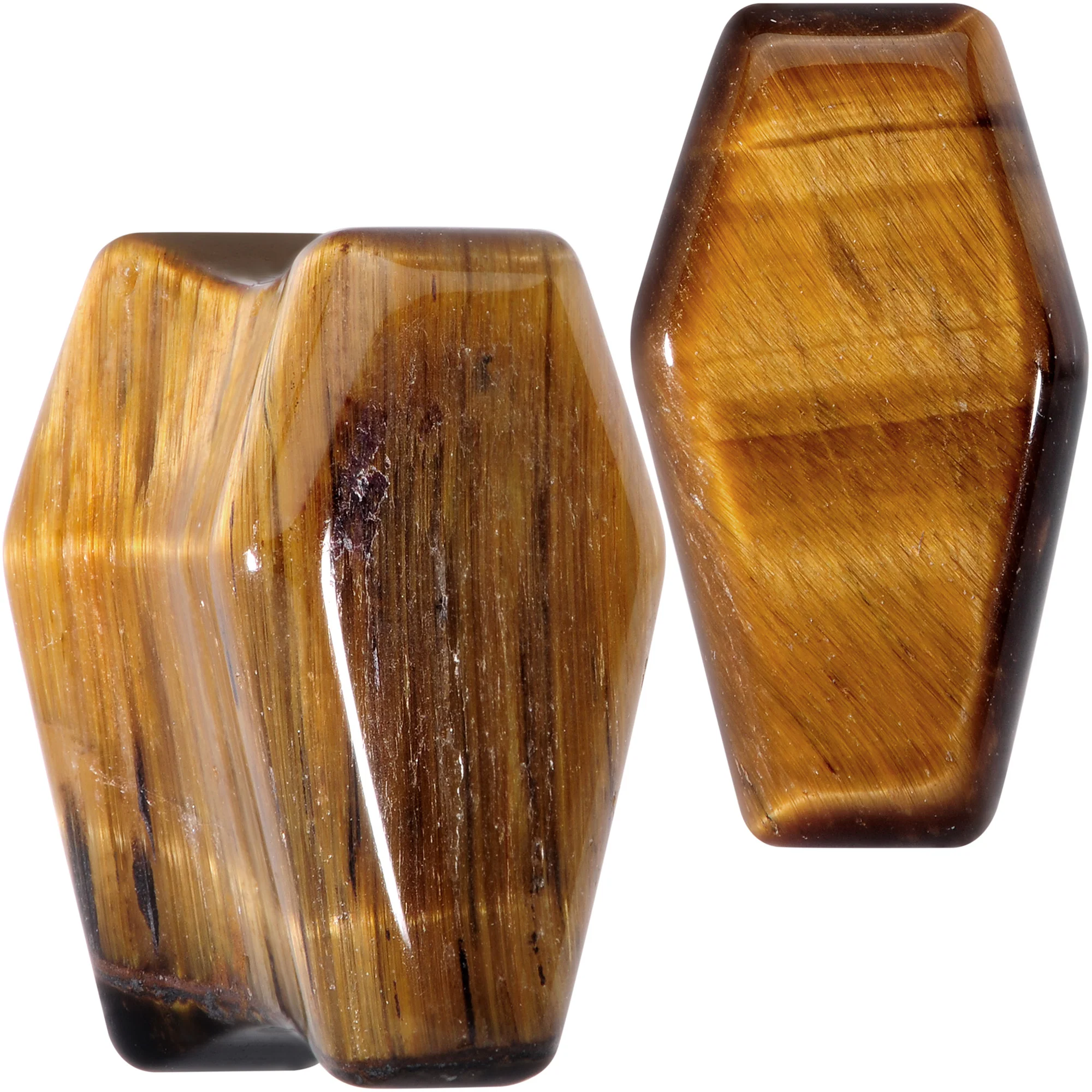 Brown Tiger Eye Coffin Halloween Double Flare Plug Set - Image 7