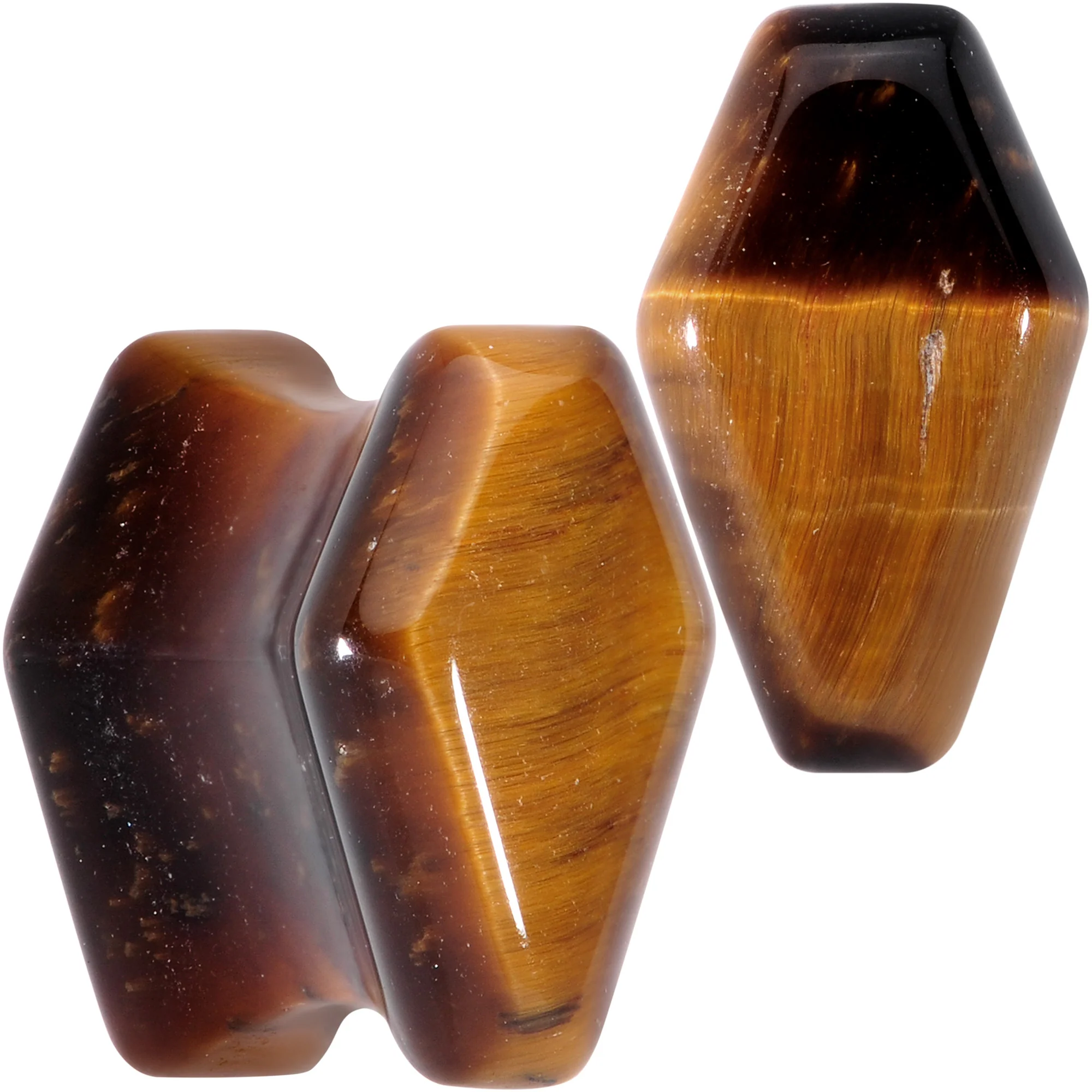 Brown Tiger Eye Coffin Halloween Double Flare Plug Set - Image 8