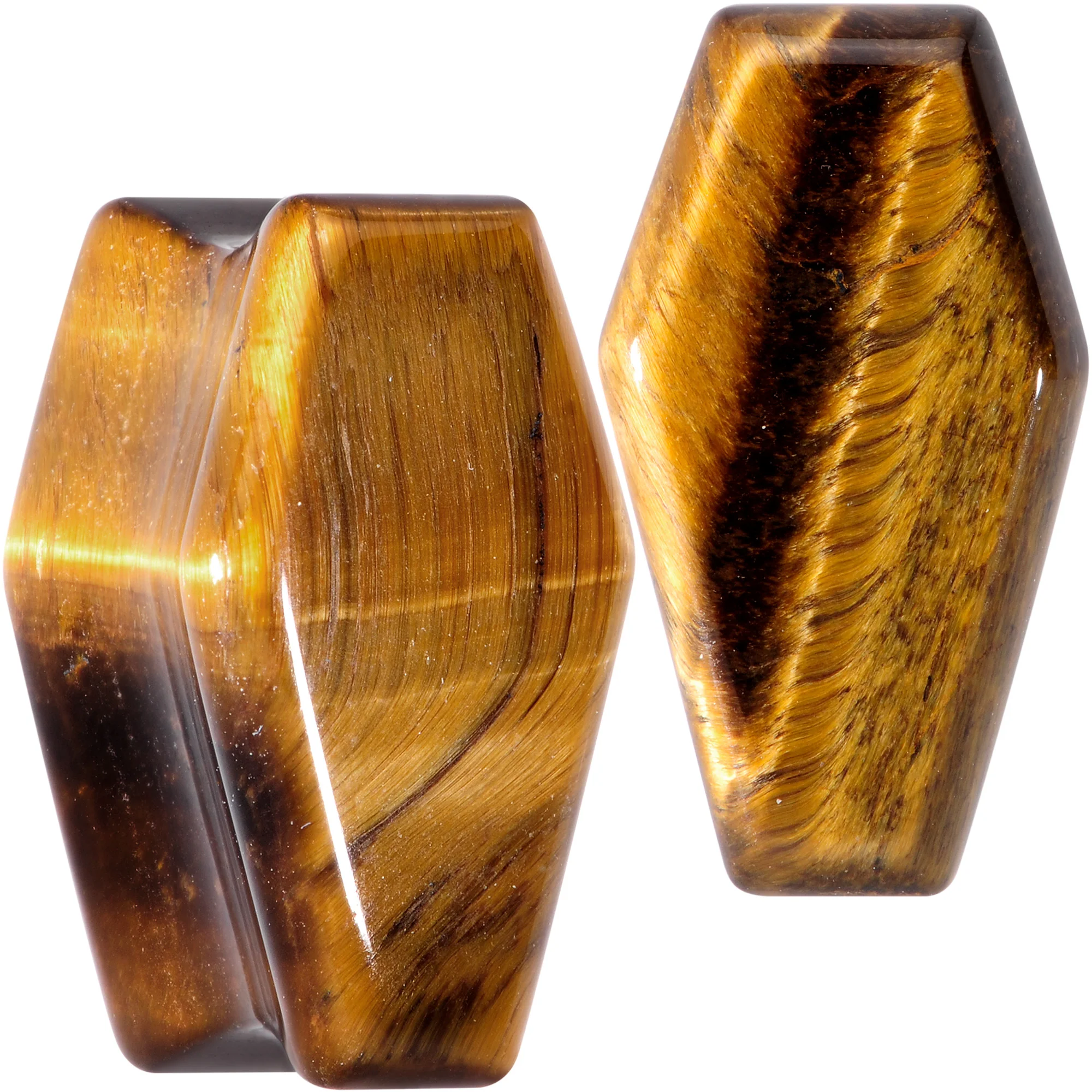 Brown Tiger Eye Coffin Halloween Double Flare Plug Set - Image 9