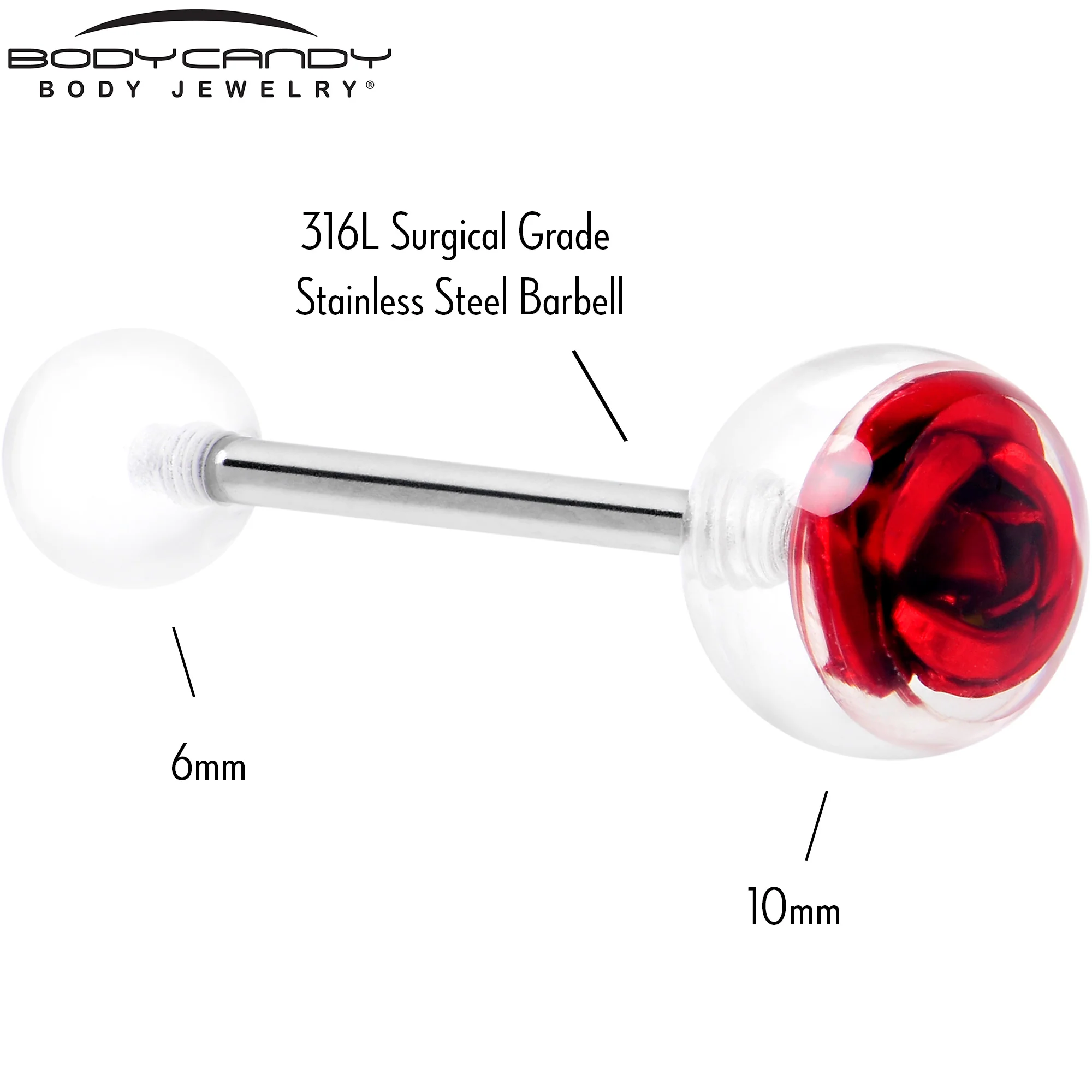 Bubble Rose Red Barbell Tongue Ring - Image 5