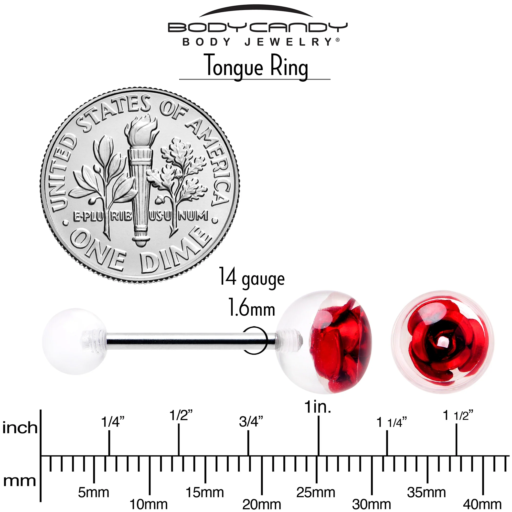 Bubble Rose Red Barbell Tongue Ring - Image 6