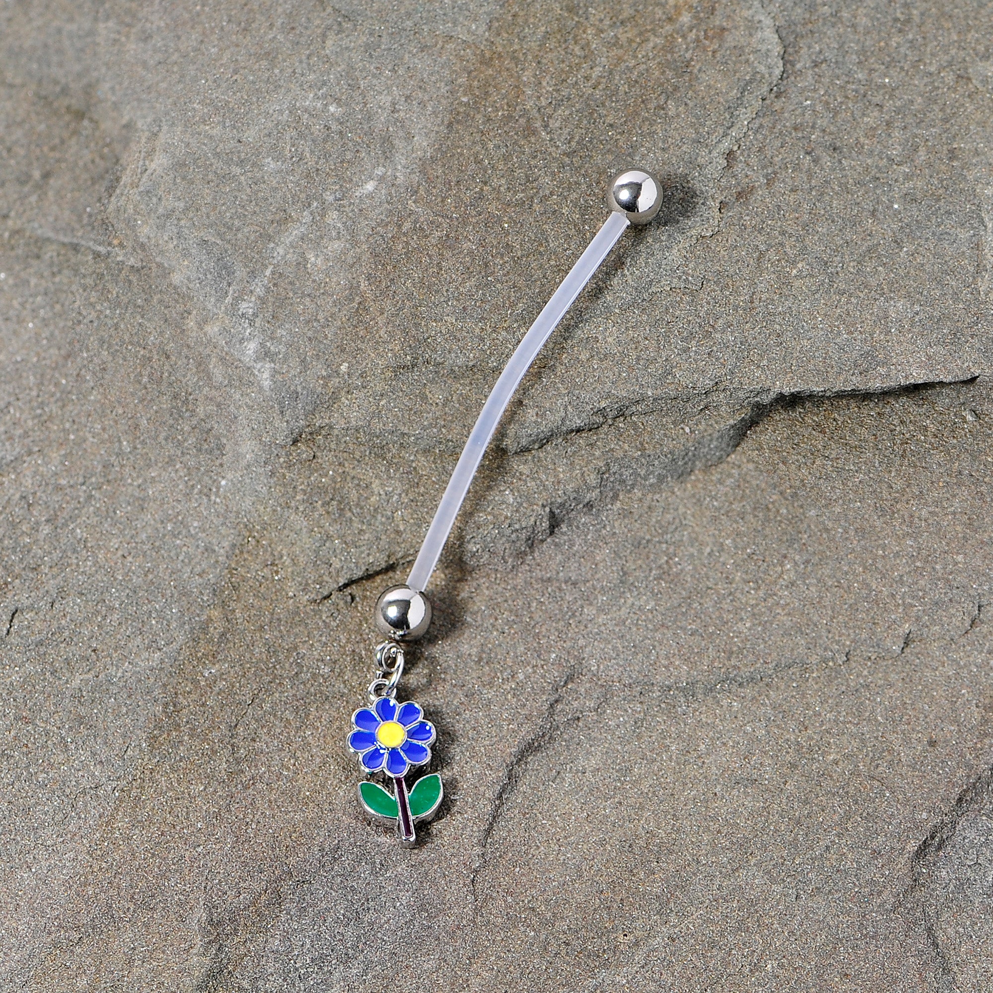 Bundle of Joy Green Blue Flower Dangle Pregnancy Belly Ring - Image 2