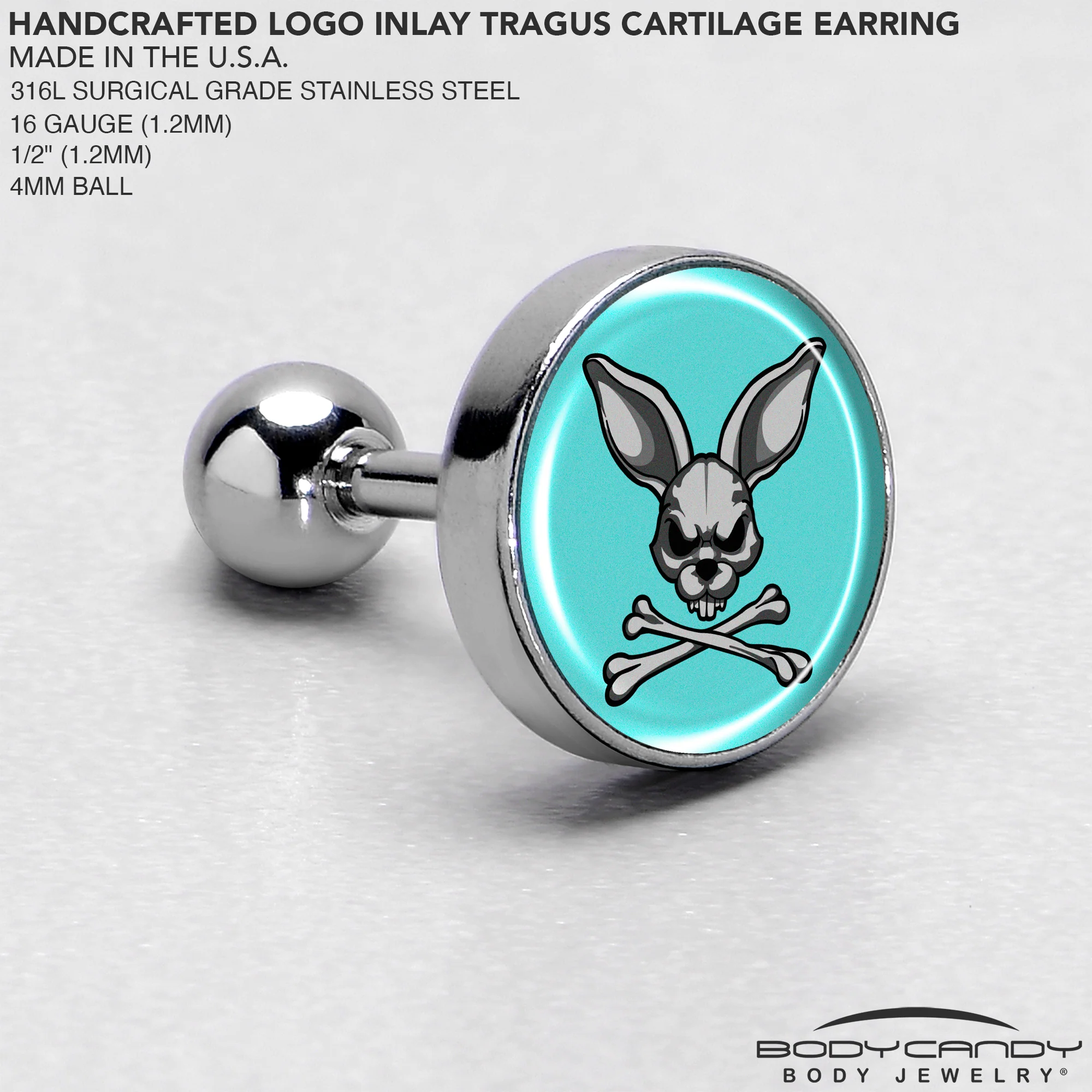 16G 1/4 Bunny and Crossbones Tragus Cartilage Earring by Onyx O - Image 4