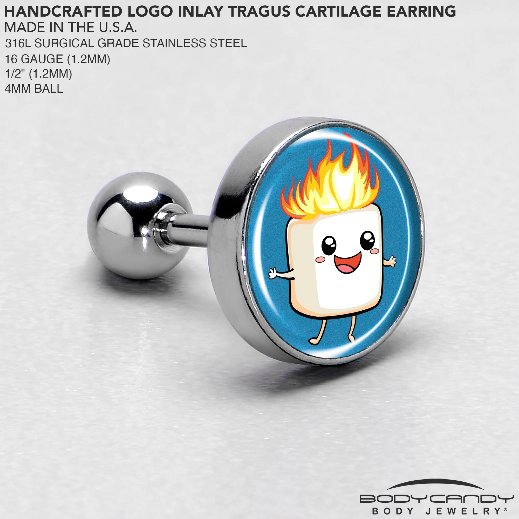16G 1/4 Burning Marshmallow Tragus Cartilage Earring by Onyx O - Image 4