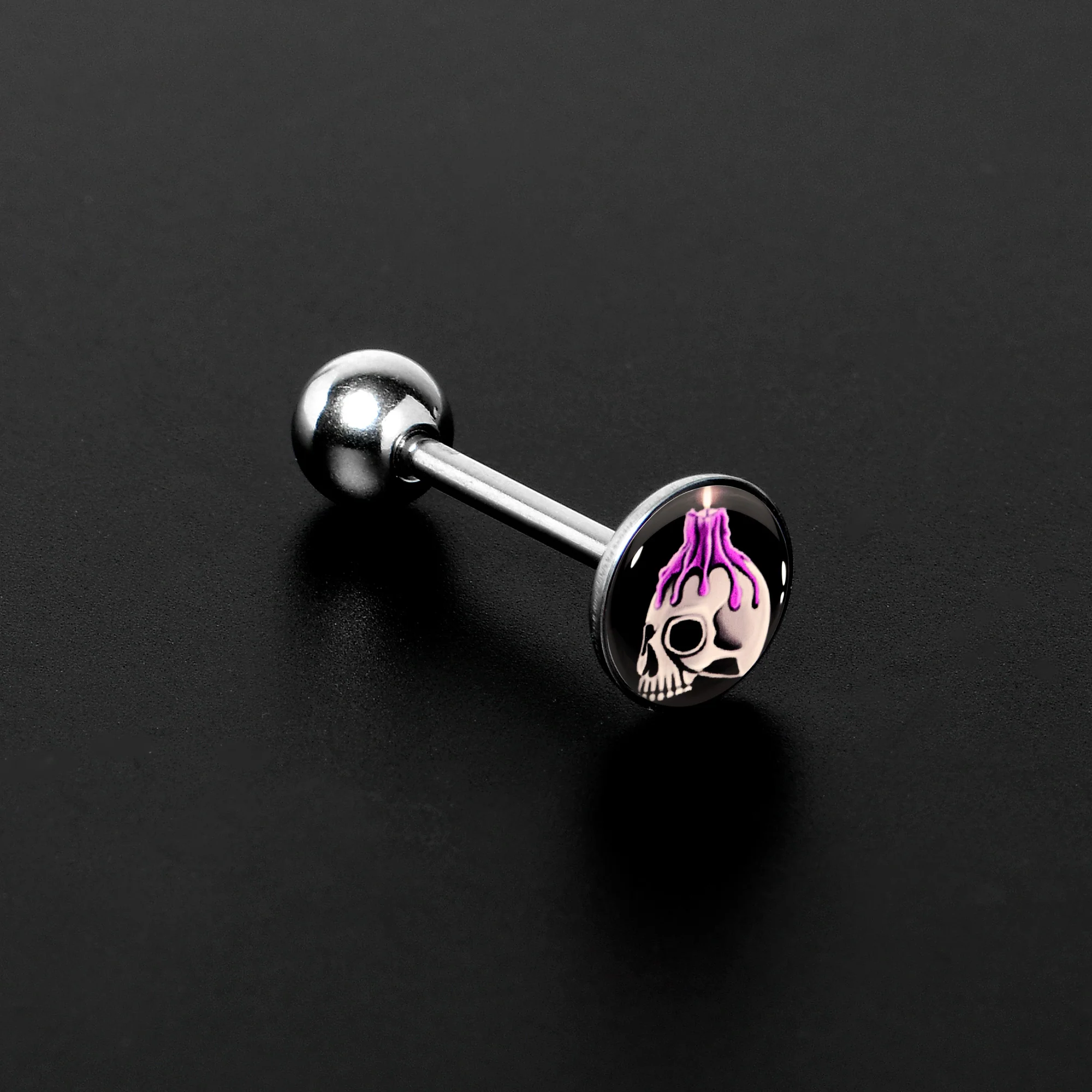 Burning Skull Candle Barbell Tongue Ring by Onyx O - Image 2