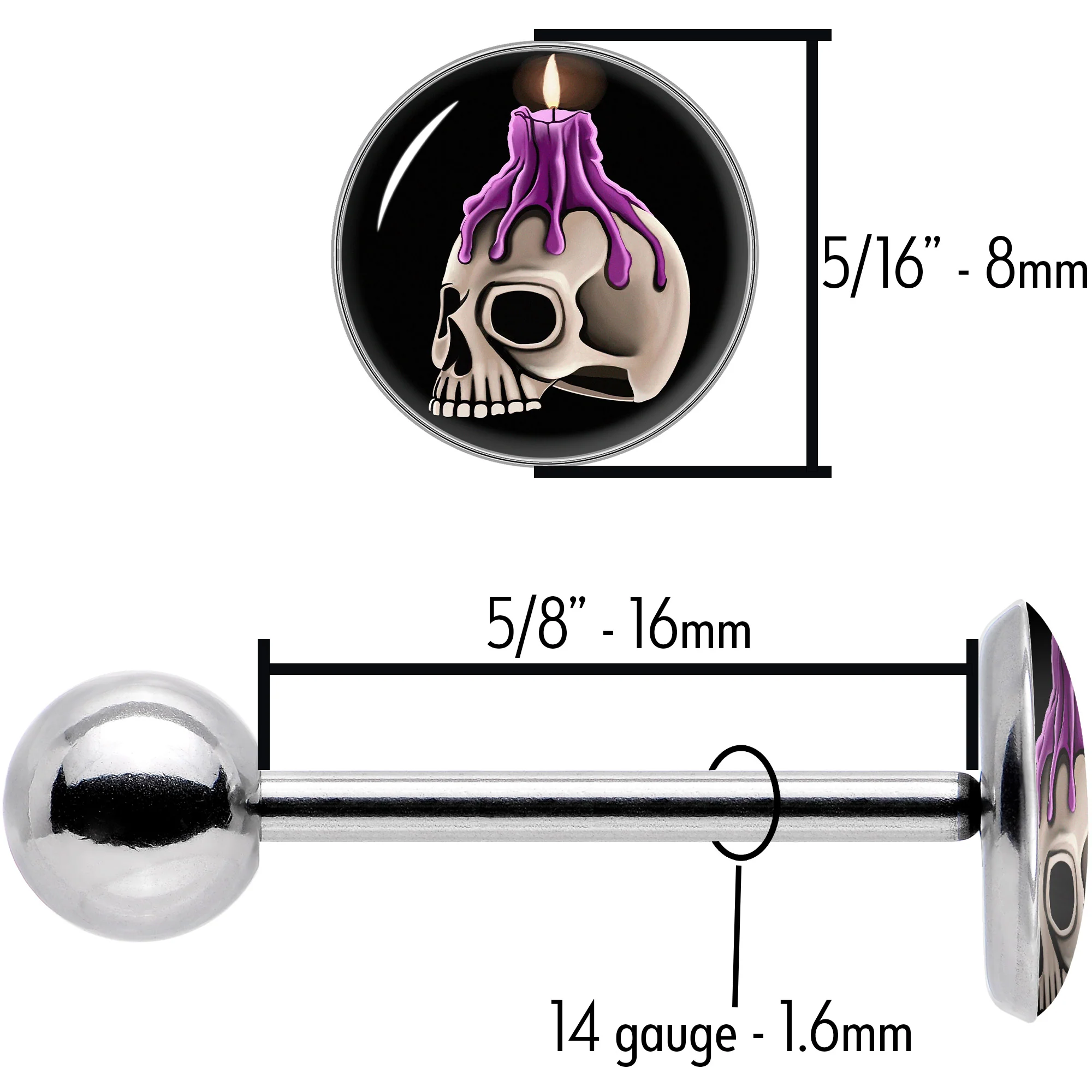 Burning Skull Candle Barbell Tongue Ring by Onyx O - Image 8