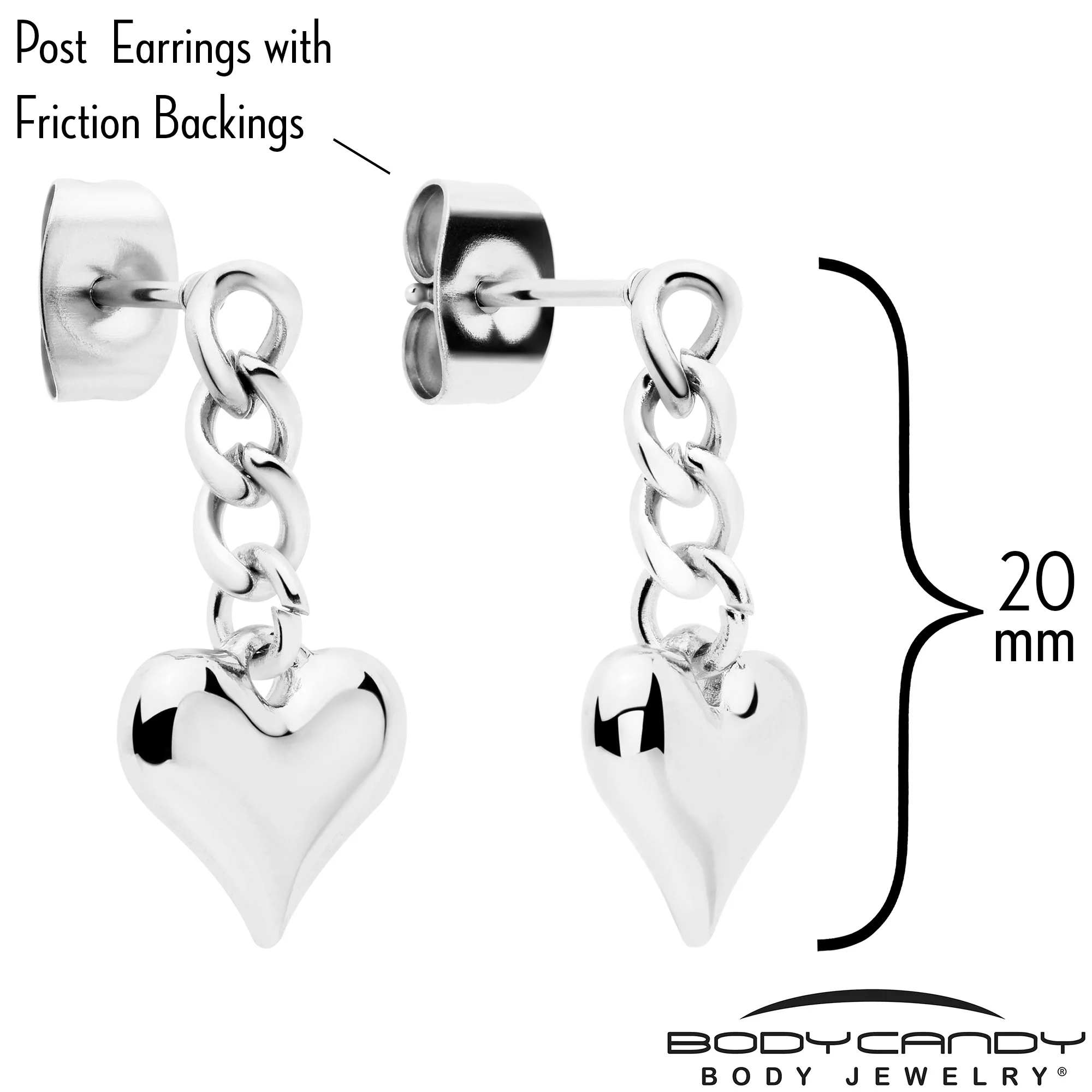 Chain Dangle Heart Stud Earrings - Image 3
